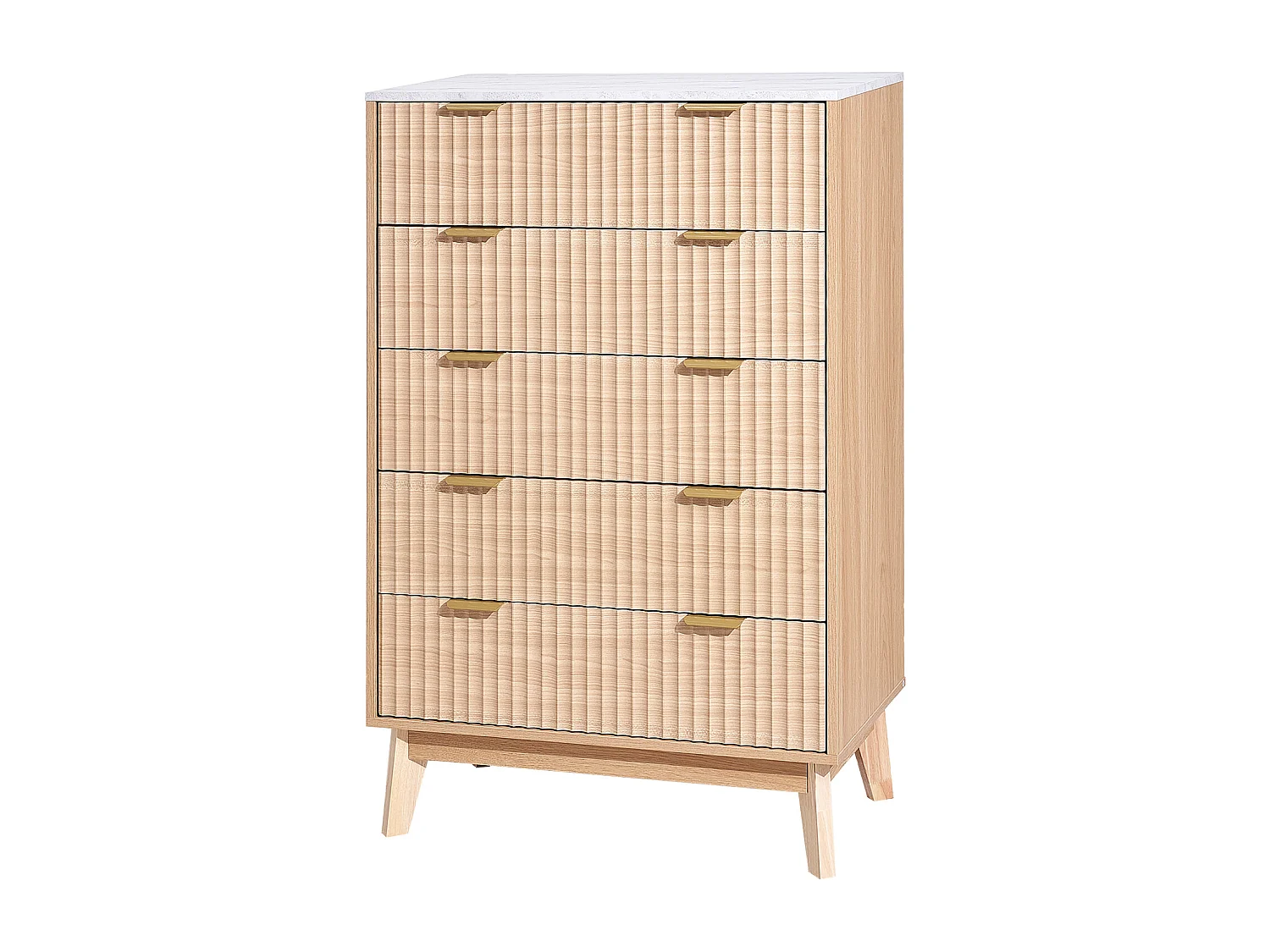 Komoda z 5 Szufladami SucceBuy, Drewno, System Przesuwny/Przeciwprzechyleniowy, Styl Nowoczesny, Organizer, Salon/Korytarz/Sypialnia/Przedpokój, Jasne Drewno 4385319 - obrazek 1