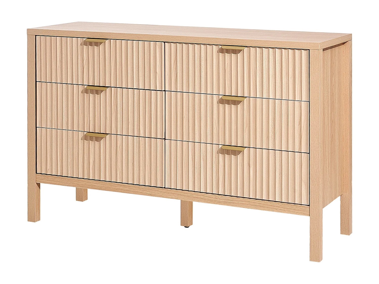 Komoda z 6 Szufladami SucceBuy, Drewno, System Wysuwany/Przeciwprzechyleniowy, Styl Nowoczesny, Organizer, Salon/Korytarz/Sypialnia/Przedpokój, Jasne Drewno 4385326 - obrazek 1