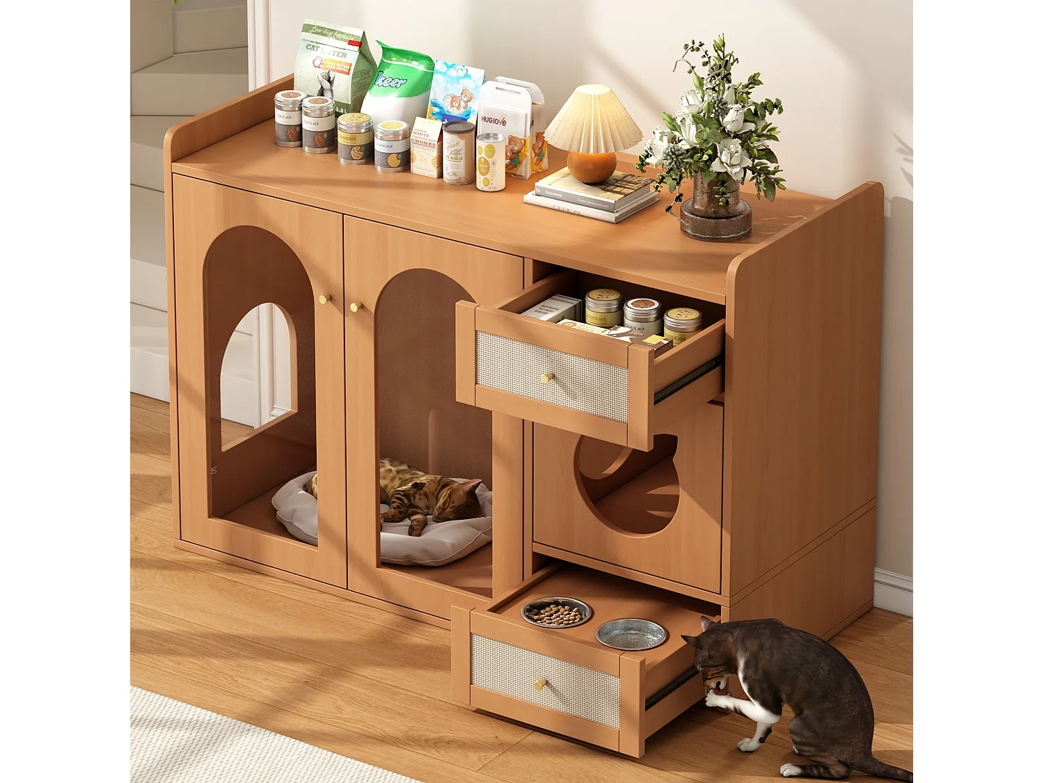 Komoda 5 w 1 – 120 x 45 x 83 cm – z 2 szufladami + 2 drzwiami – MDF – naturalny 4396718