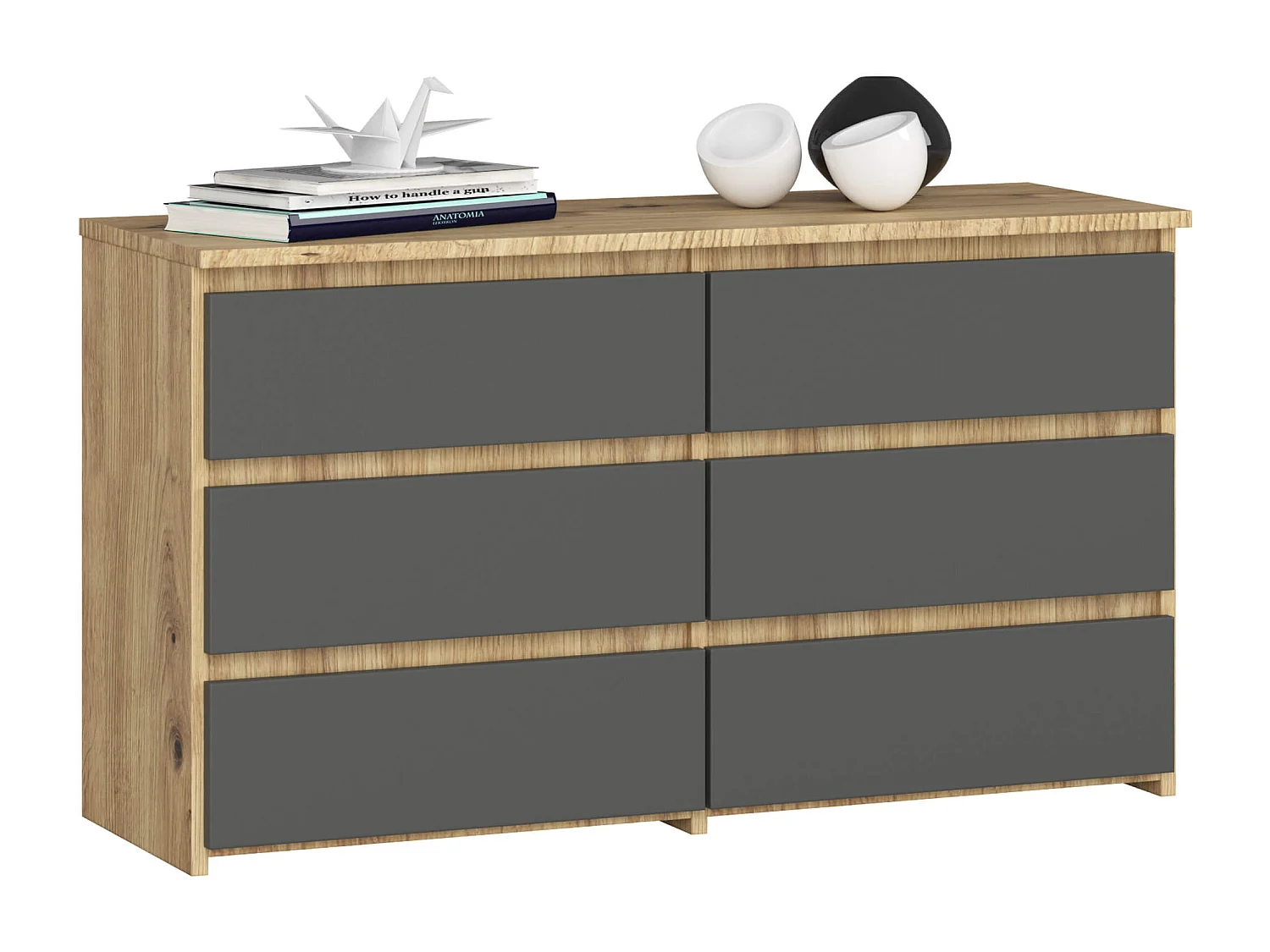 Komoda AKORD CL100 Dąb Artisan 100 cm 6 szuflad kolor Grafit Szary mat 100x35x57 cm 1893981