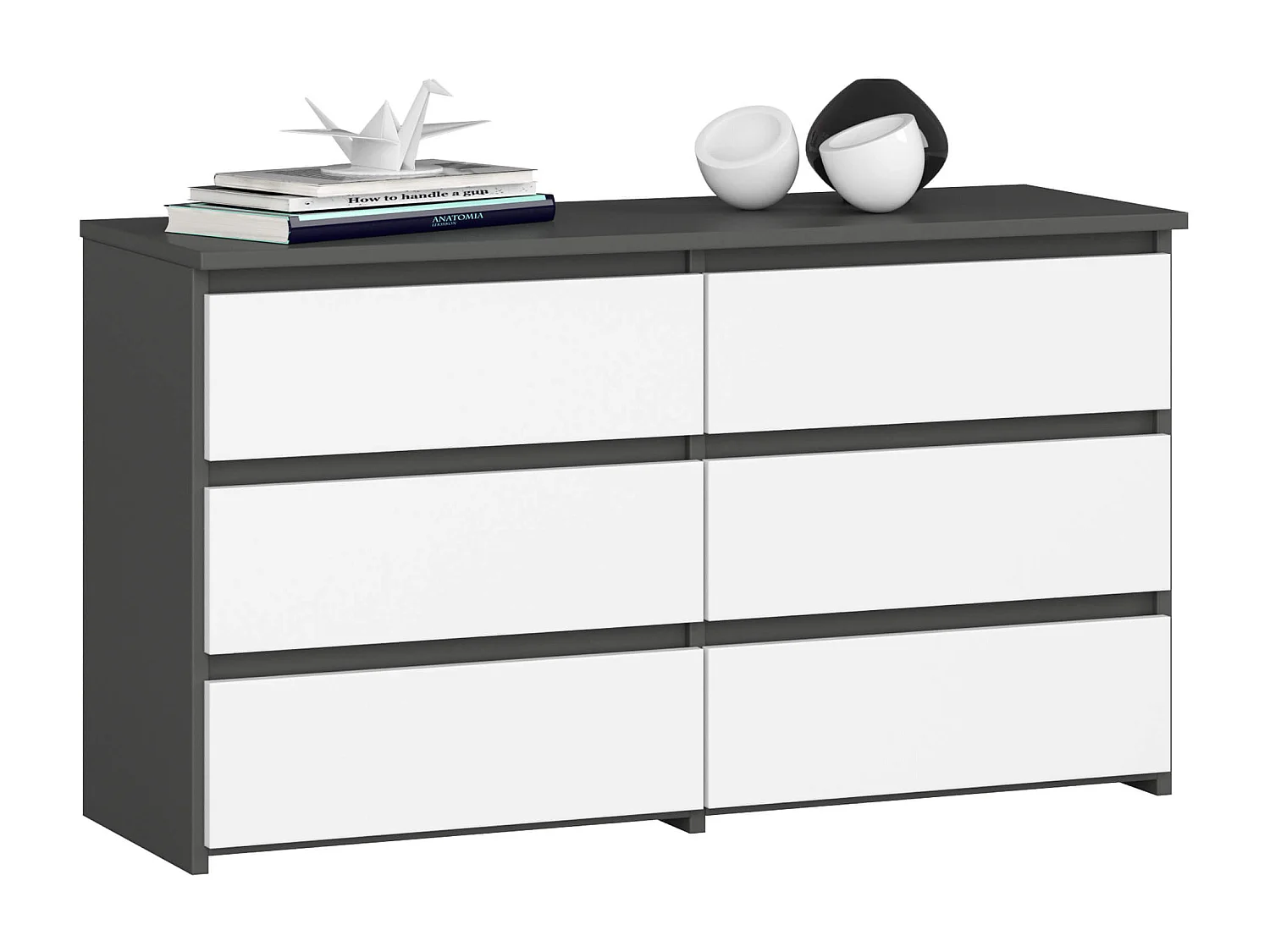 Komoda AKORD CL100 Grafit Szary 100 cm 6 szuflad kolor Biały mat 100x35x57 cm 1893975 - obrazek 1