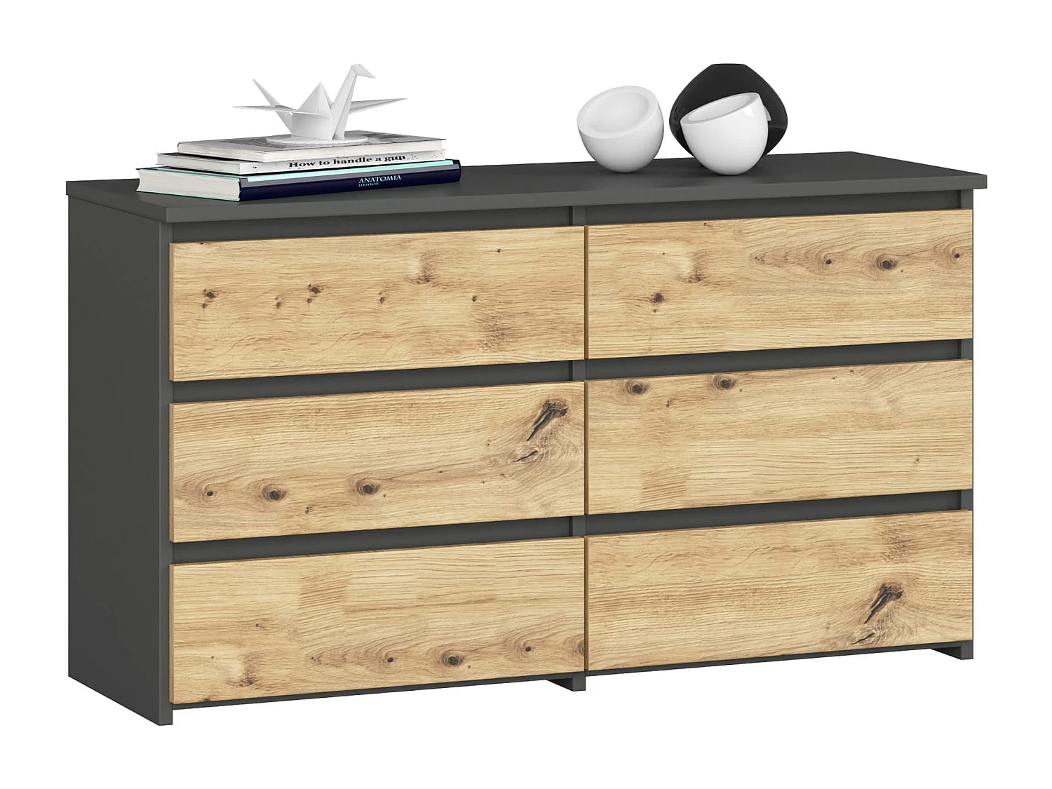 Komoda AKORD CL100 Grafit Szary 100 cm 6 szuflad kolor Dąb Artisan mat 100x35x57 cm 1893983