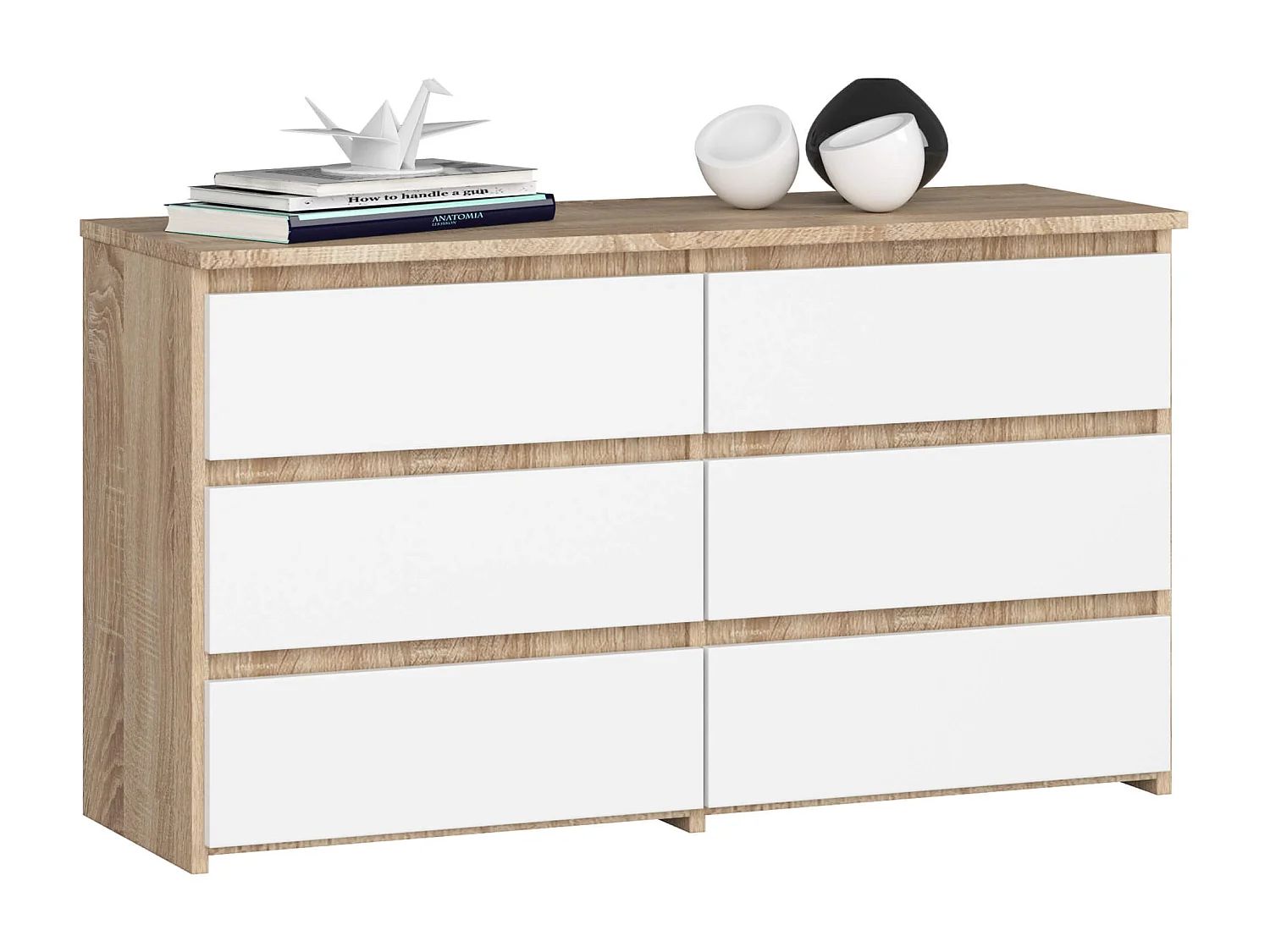 Komoda AKORD CL100 Dąb Sonoma 100 cm 6 szuflad kolor Biały mat 100x35x57 cm 1893993 - obrazek 1