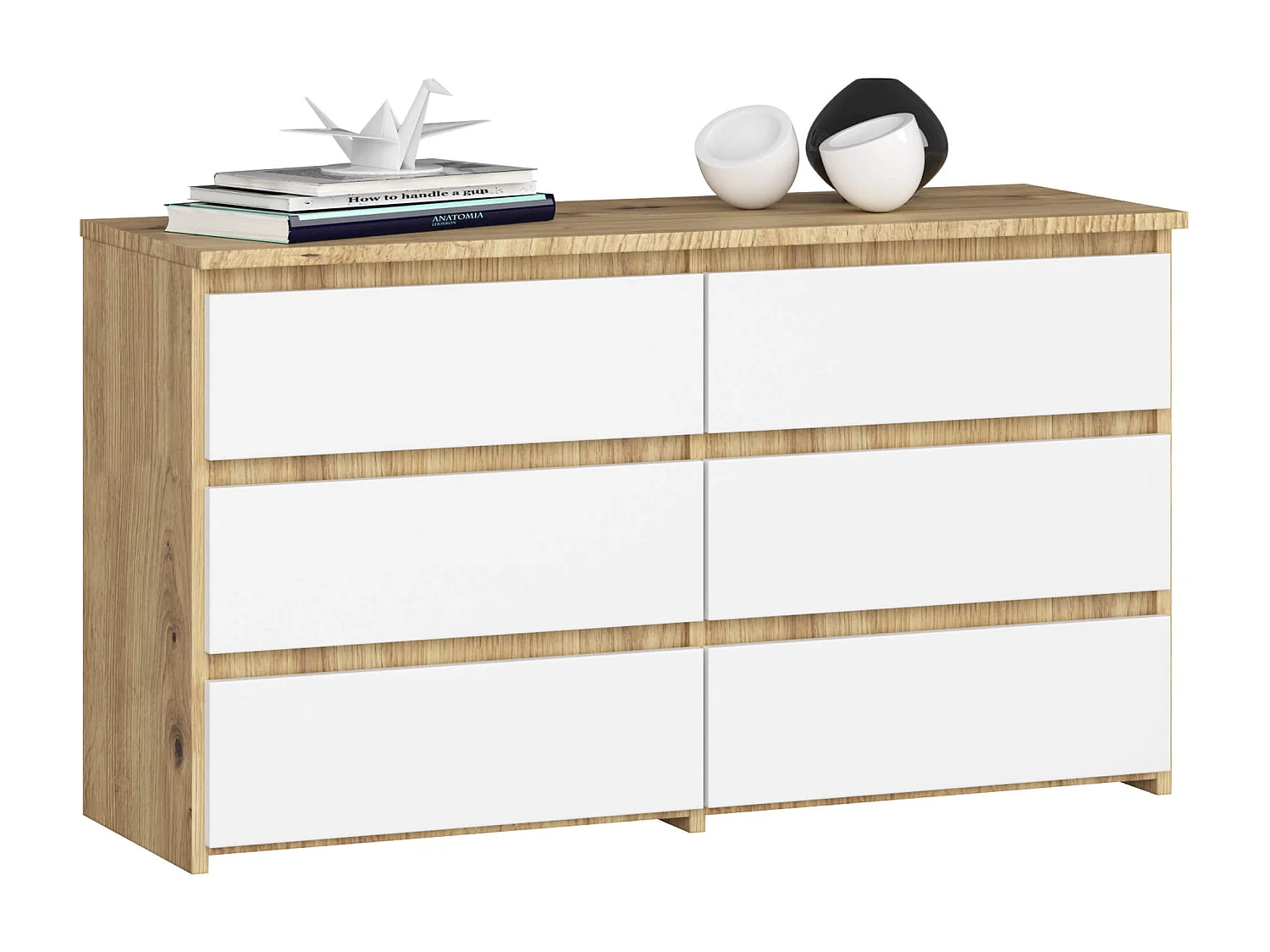 Komoda AKORD CL100 Dąb Artisan 100 cm 6 szuflad kolor Biały mat 100x35x57 cm 1893997 - obrazek 1