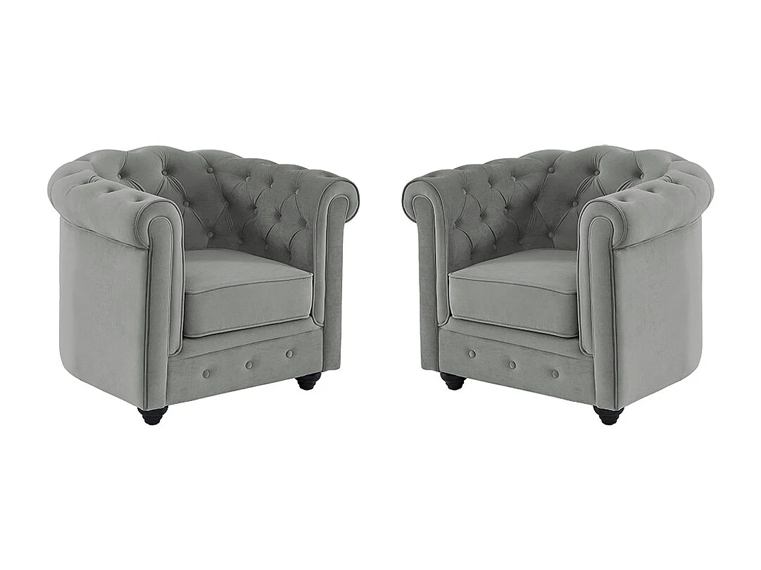 Komplet 2 foteli CHESTERFIELD – Jasnoszary welur 94309