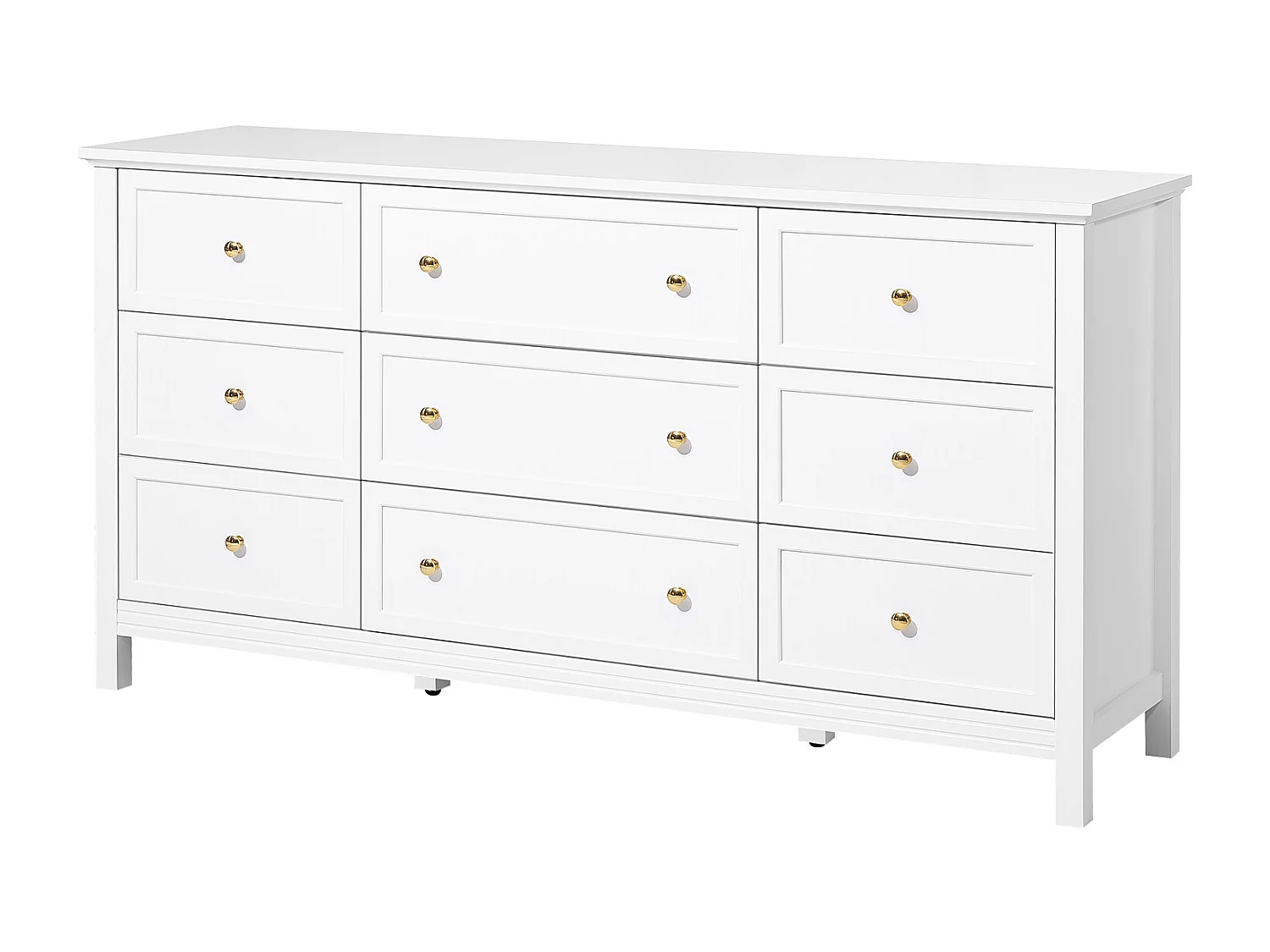 Komoda SucceBuy z 9 Szufladami, Drewniana Szafka z Systemem Przesuwnym i Antypoślizgowym, Minimalistyczny Styl Retro, Szafka do Salonu, Biała 4419551 - obrazek 1