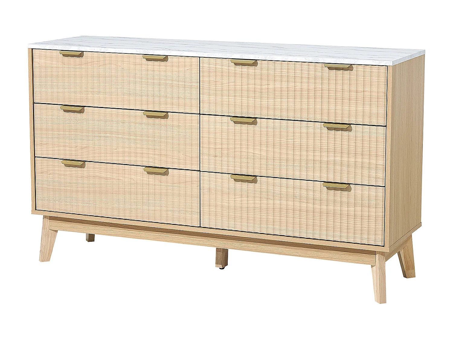 Komoda SucceBuy z 6 Szufladami, Drewniana Szafka z Systemem Przesuwnym i Antypoślizgowym, Nowoczesny Styl Minimalistyczny, Jasne Drewno 4419550 - obrazek 1