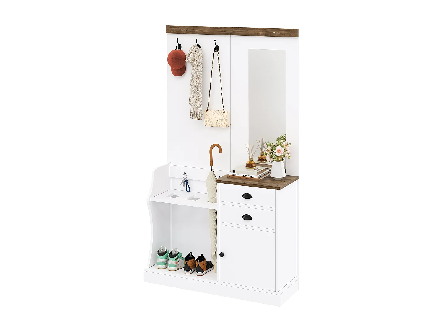 Komplet szaf z lustrem - 110,5 x 38 x 191 cm - z 2 szufladami + 1 drzwiami - płyta wiórowa - biały 4517158 - obrazek 1