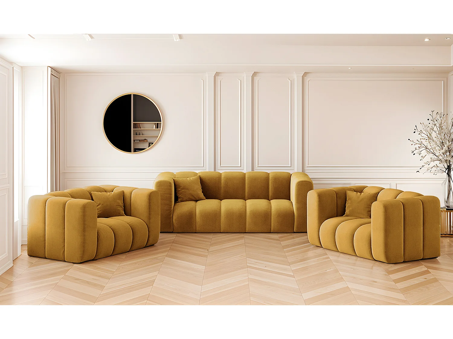 Komplet wypoczynkowy 2+1+1 Grand, tkanina Salvador, Żółty 4146394 - obrazek 1