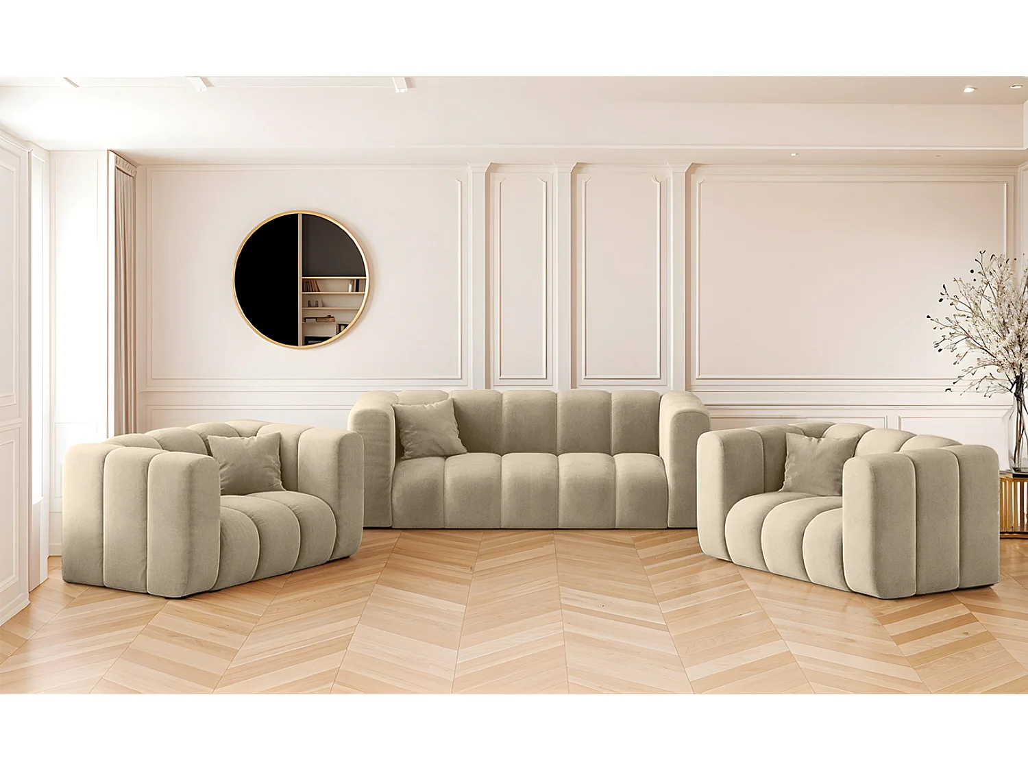 Komplet wypoczynkowy 2+1+1 Grand, tkanina Salvador, Beżowy 4146375