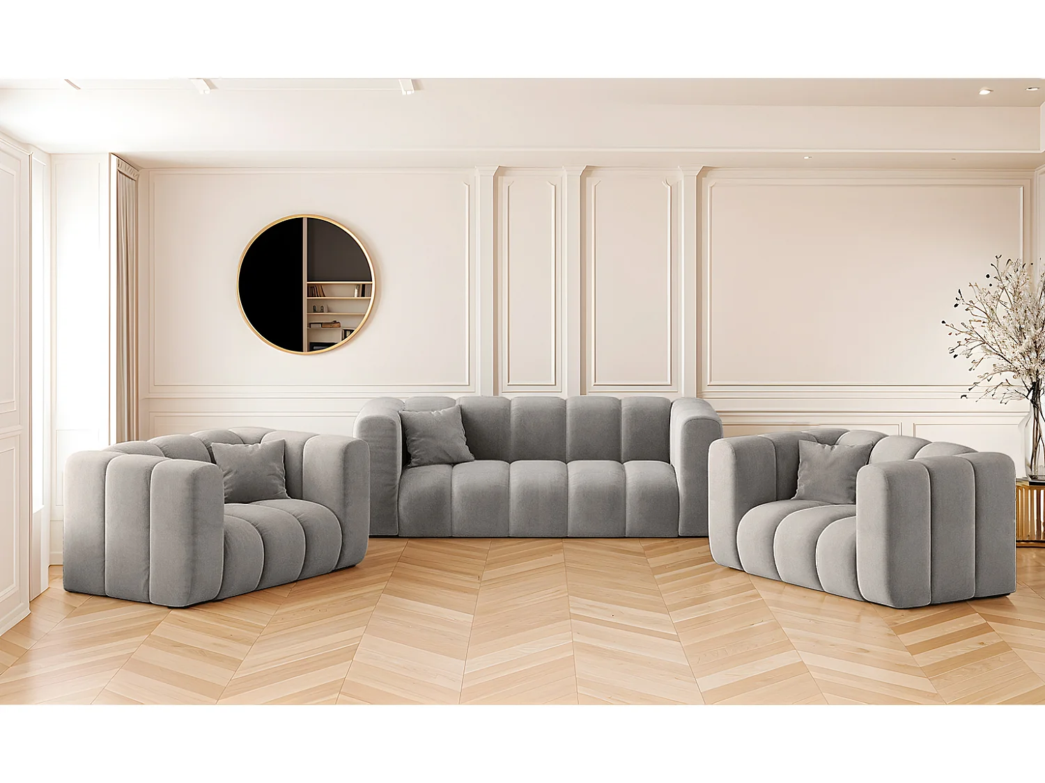 Komplet wypoczynkowy 2+1+1 Grand, tkanina Salvador, Szary 4146412