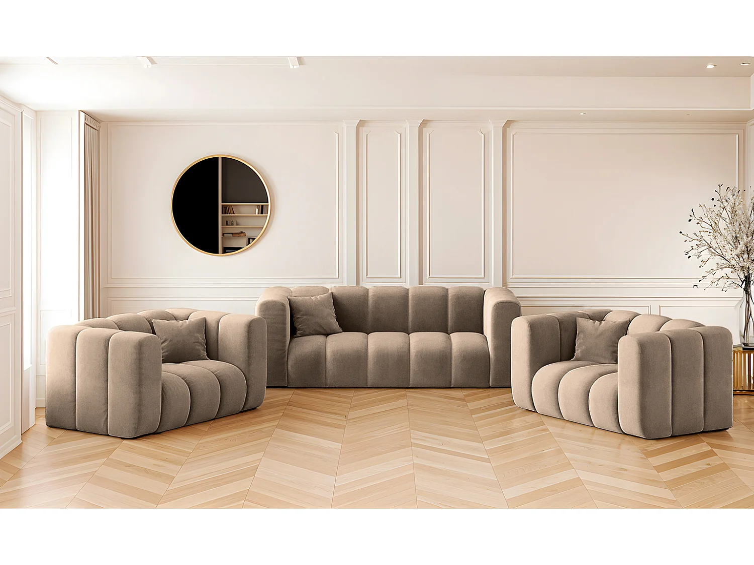 Komplet wypoczynkowy 2+1+1 Grand, tkanina Salvador, Ciemnobeżowy 4146388