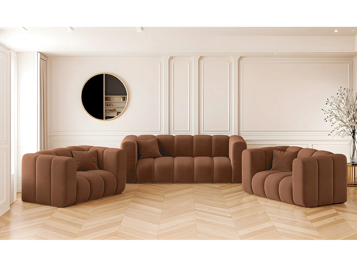 Komplet wypoczynkowy 2+1+1 Grand, tkanina Salvador, Brązowy 4146406