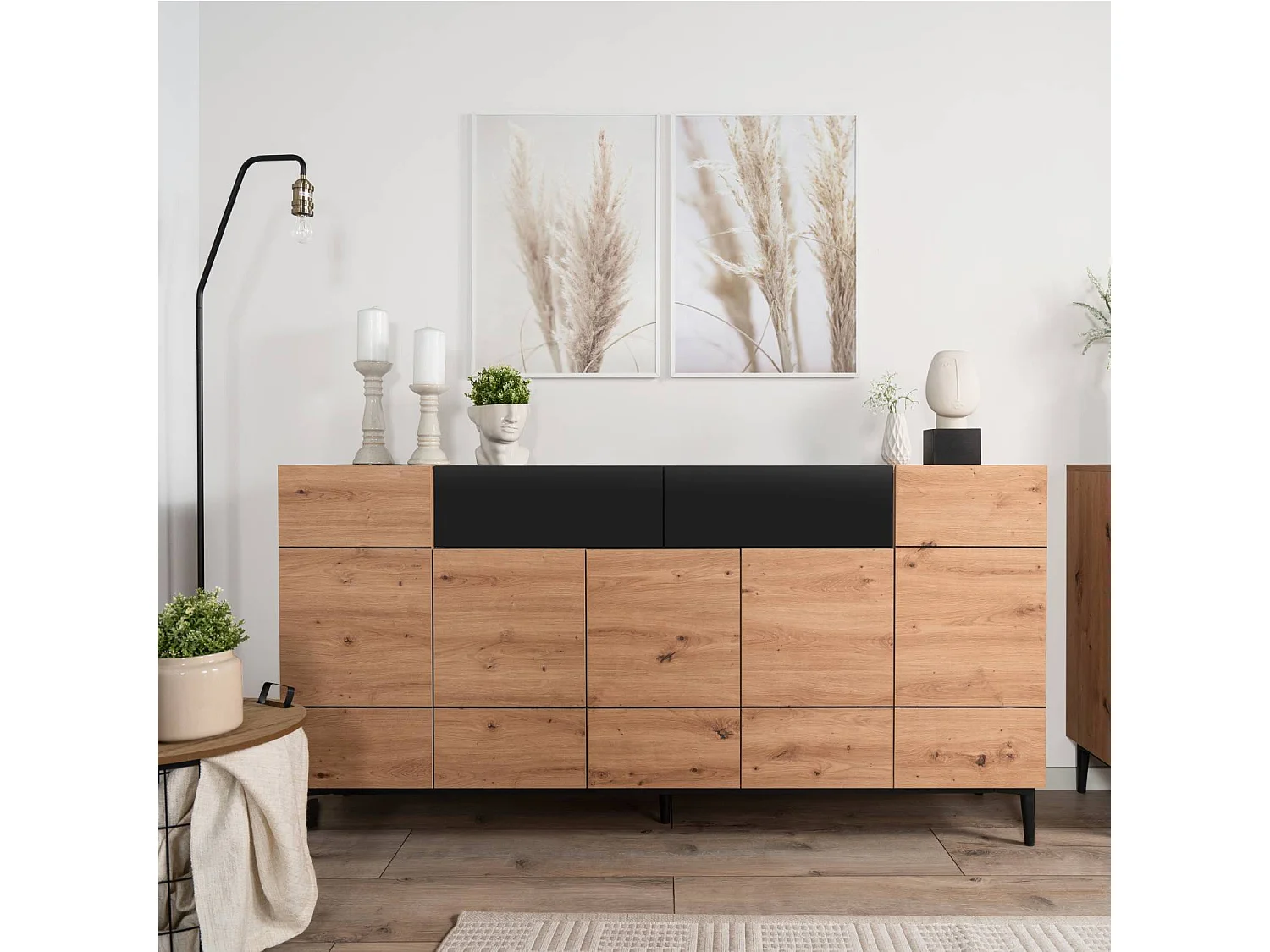 Komoda Szafka z Szufladami 180x90x42 cm Czarny Dąb Drewno Naturalna Szafka do Salonu 4627502 - obrazek 1