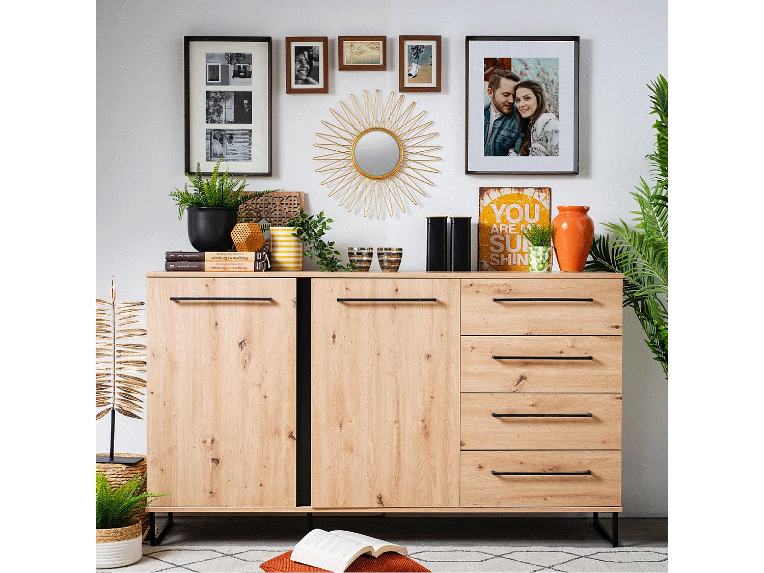 Kredens 159x92,5x42 cm naturalny czarny 4627504 - obrazek 1