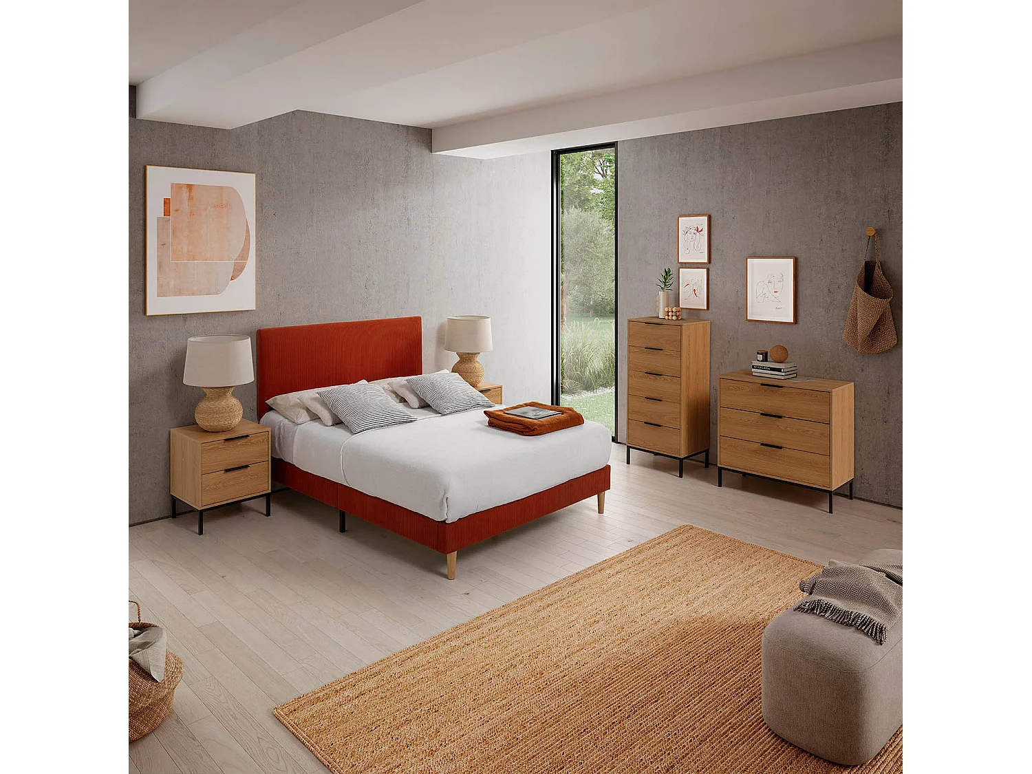 Kolumnowy stelaż + zagłówek Bari 150×190 cm kolor Ceglasty. 4217687