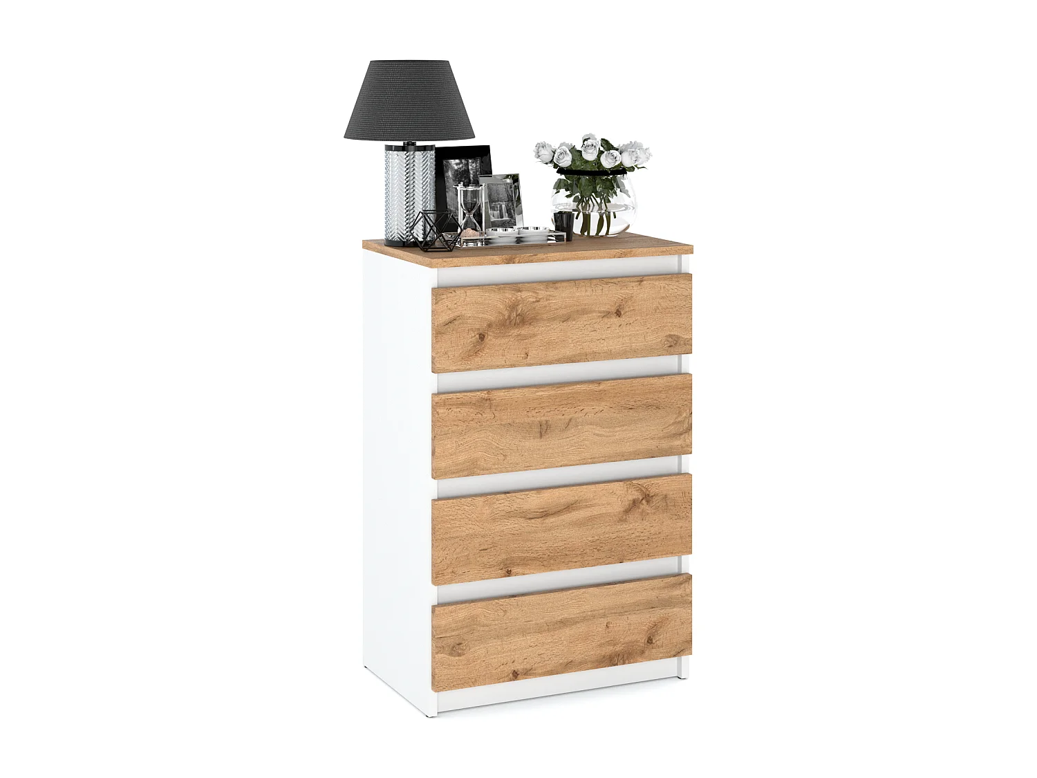 Komoda z 4 szufladami 60cm Szafka Biały Mat Dąb Wotan Meble Do Salonu Sypialni 4697091 - obrazek 1