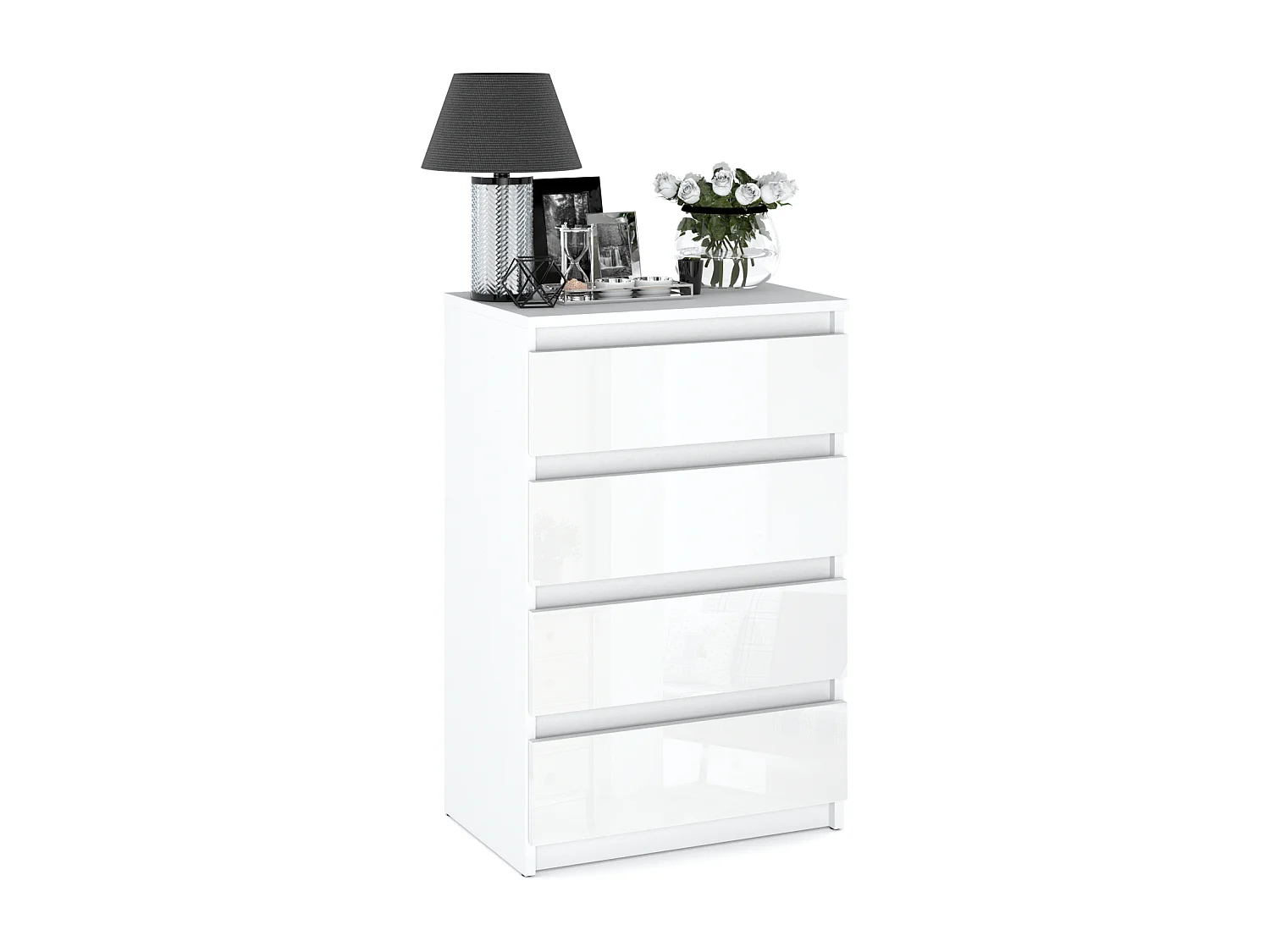 Komoda z 4 szufladami 60cm Szafka Biały Mat Biały Połysk Meble Do Salonu Sypialni 4697093 - obrazek 1