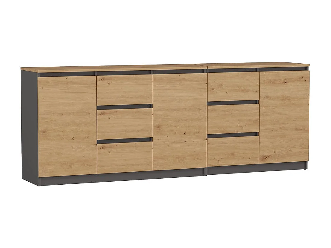 Komoda COSTA | Antracyt/Dąb Artisan | 200x40x75 cm | 3 Drzwi, 6 Szuflad 4721693 - obrazek 1