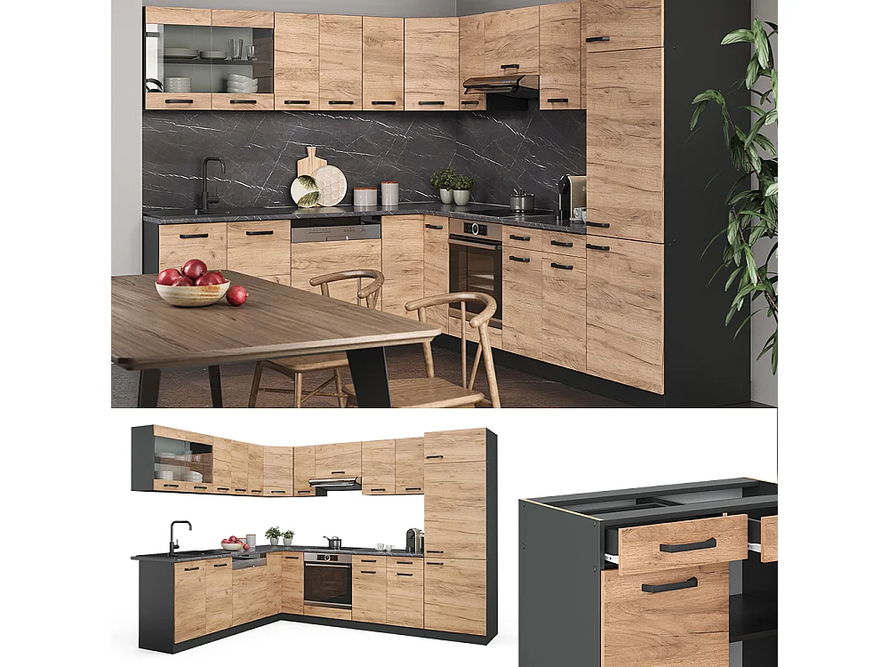 Kogoszczona kuchnia dąb goldkraft/antracyt 287x60x81.6 r-line 4779652