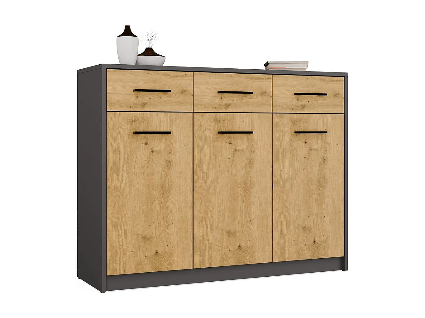 Komoda SIMPLO 3D3S | Antracyt Dąb Artisan | 109x35x85 cm | 3 Drzwi 3 Szuflady 4771895 - obrazek 1