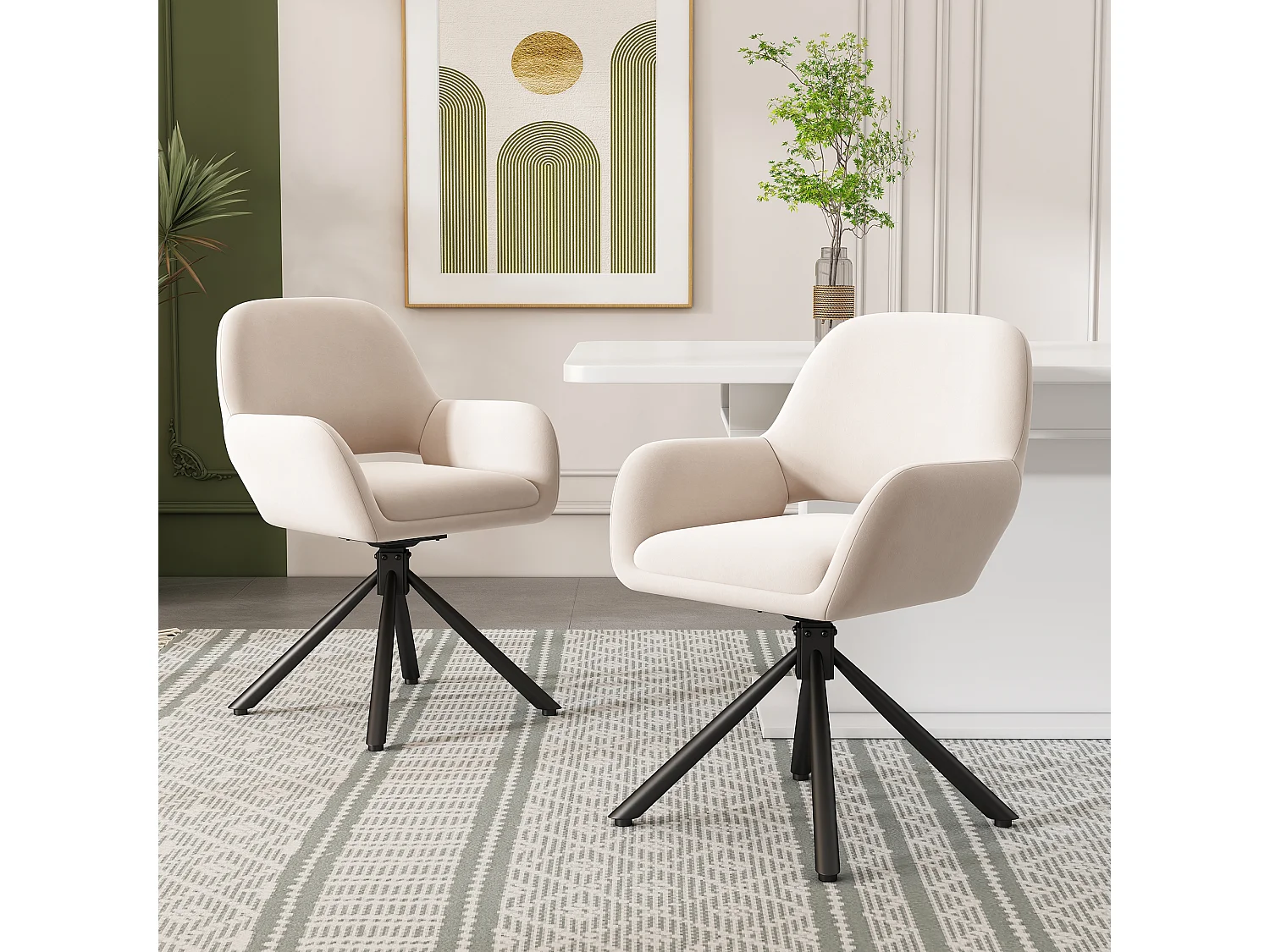 Komplet 2 obrotowych krzeseł do jadalni z aksamitu - 60 x 60 x 80 cm - z podłokietnikami - beżowy 4806033 - obrazek 1