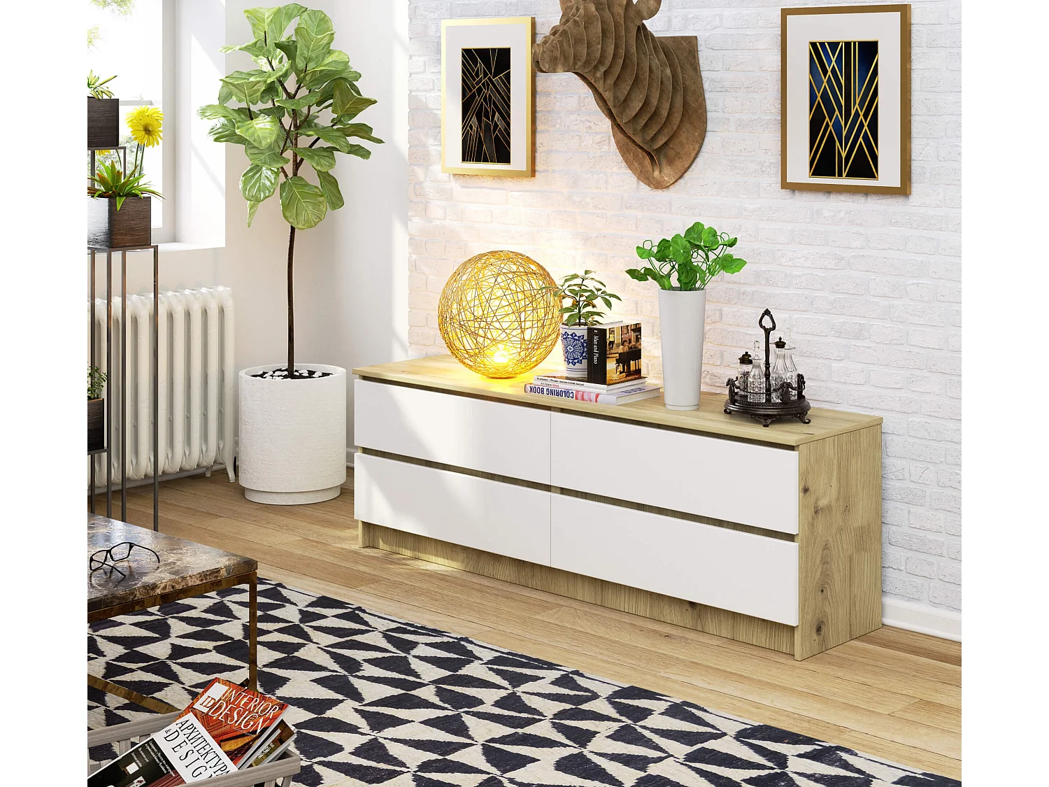 Komoda AKORD K160 Dąb Artisan 160 cm 4 szuflady kolor Biały mat 160x40x55 cm 1947751 - obrazek 1