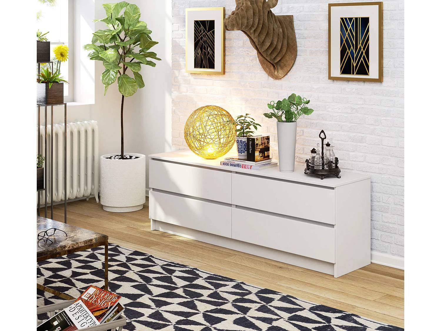 Komoda AKORD K160 Biała 160 cm 4 szuflady kolor Biały mat 160x40x55 cm 1947749 - obrazek 1