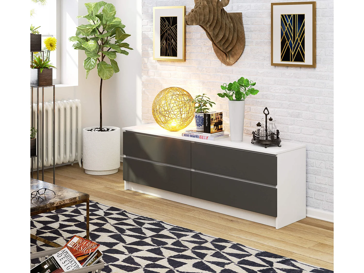 Komoda AKORD K160 Biała 160 cm 4 szuflady kolor Grafit Szary mat 160x40x55 cm 1947743 - obrazek 1