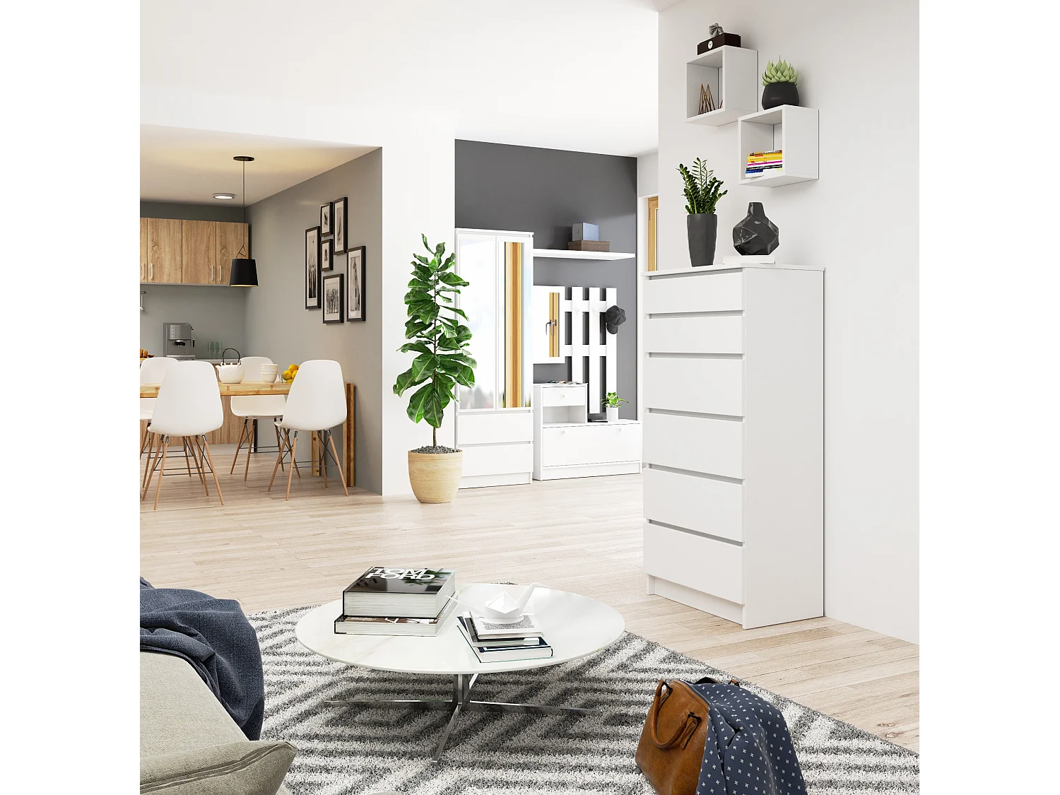 Komoda AKORD K60 Biała 60 cm 6 szuflad kolor Biały mat 60x40x130 cm 1952159 - obrazek 1