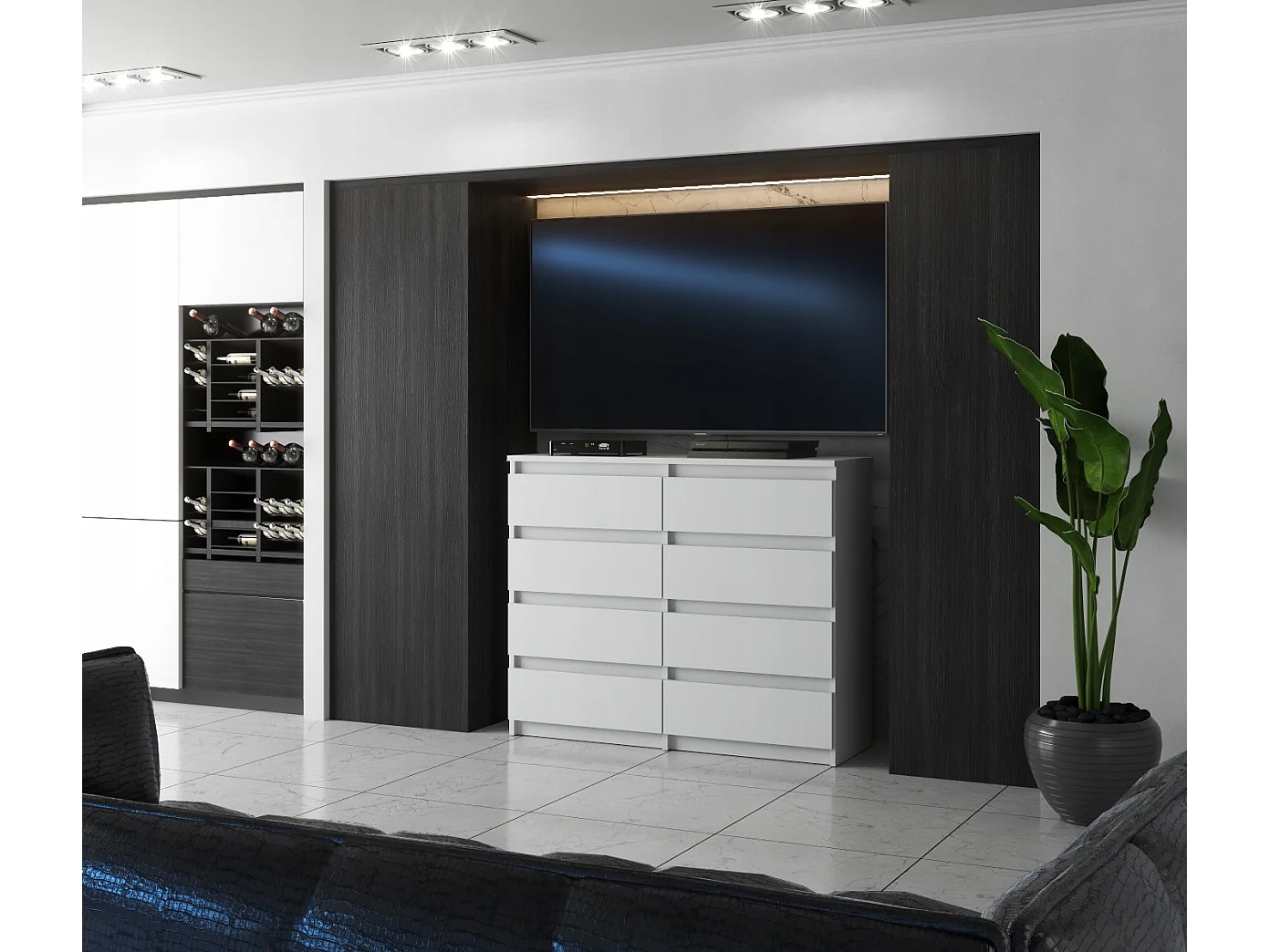 Komoda 8 Szuflad 120 CM Szafka Rtv Biały Mat Meble Do Salonu Sypialni 4706373 - obrazek 1