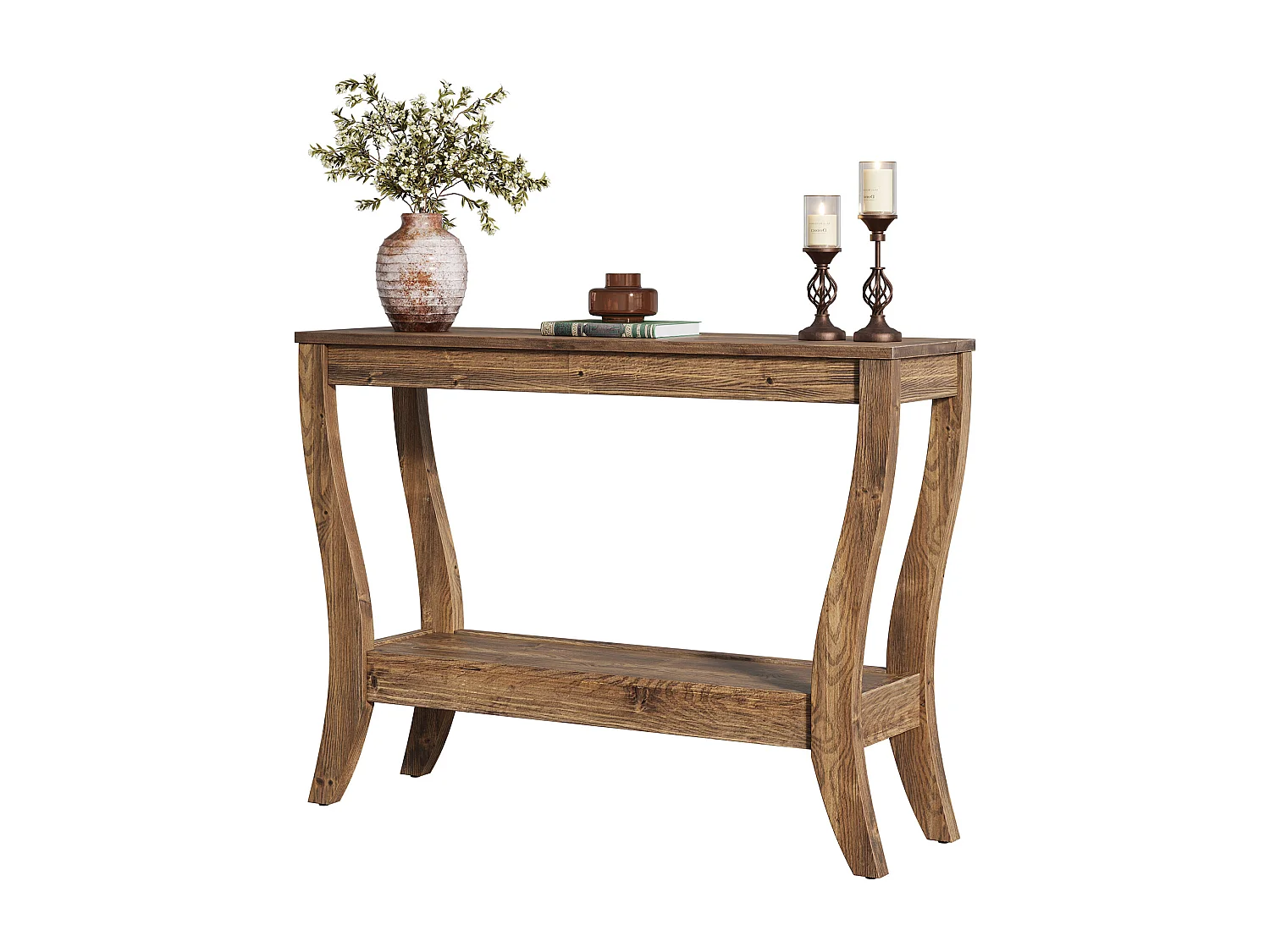 Konsola z litego drewna ze schowkiem, stół wejściowy w stylu rustykalnym o szerokości 105 cm z półką 4820469 - obrazek 1