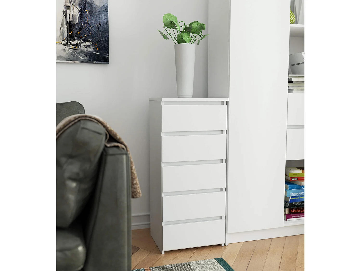 Komoda AKORD CL5 Biała 40 cm 5 szuflad fronty kolor Biały mat 40x35x92 cm 1953187 - obrazek 1
