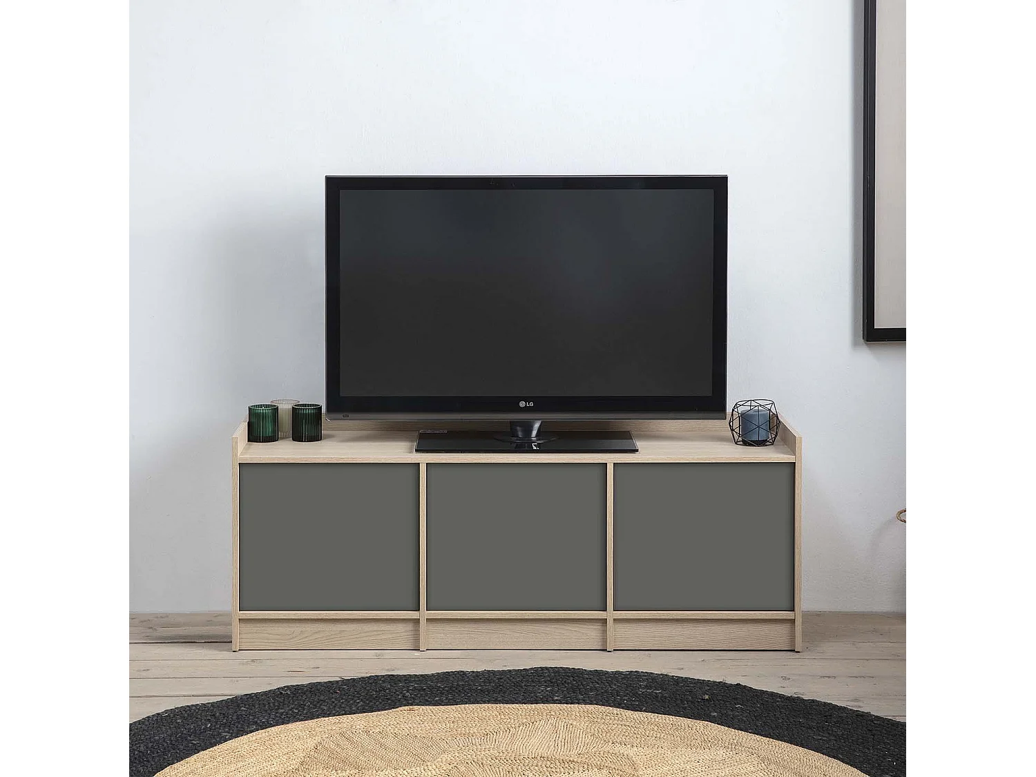 Kolumna RTV Moscú z 3 drzwiami, kolor dąb/szary, 139 cm (szerokość) 146853