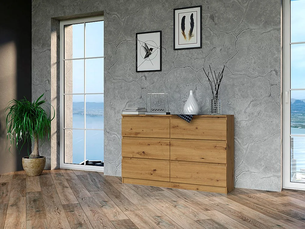 Komoda Malwa M6/120 | Dąb Artisan | 120x30x75 cm | Nowoczesna 6 Szuflad 4031893 - obrazek 1