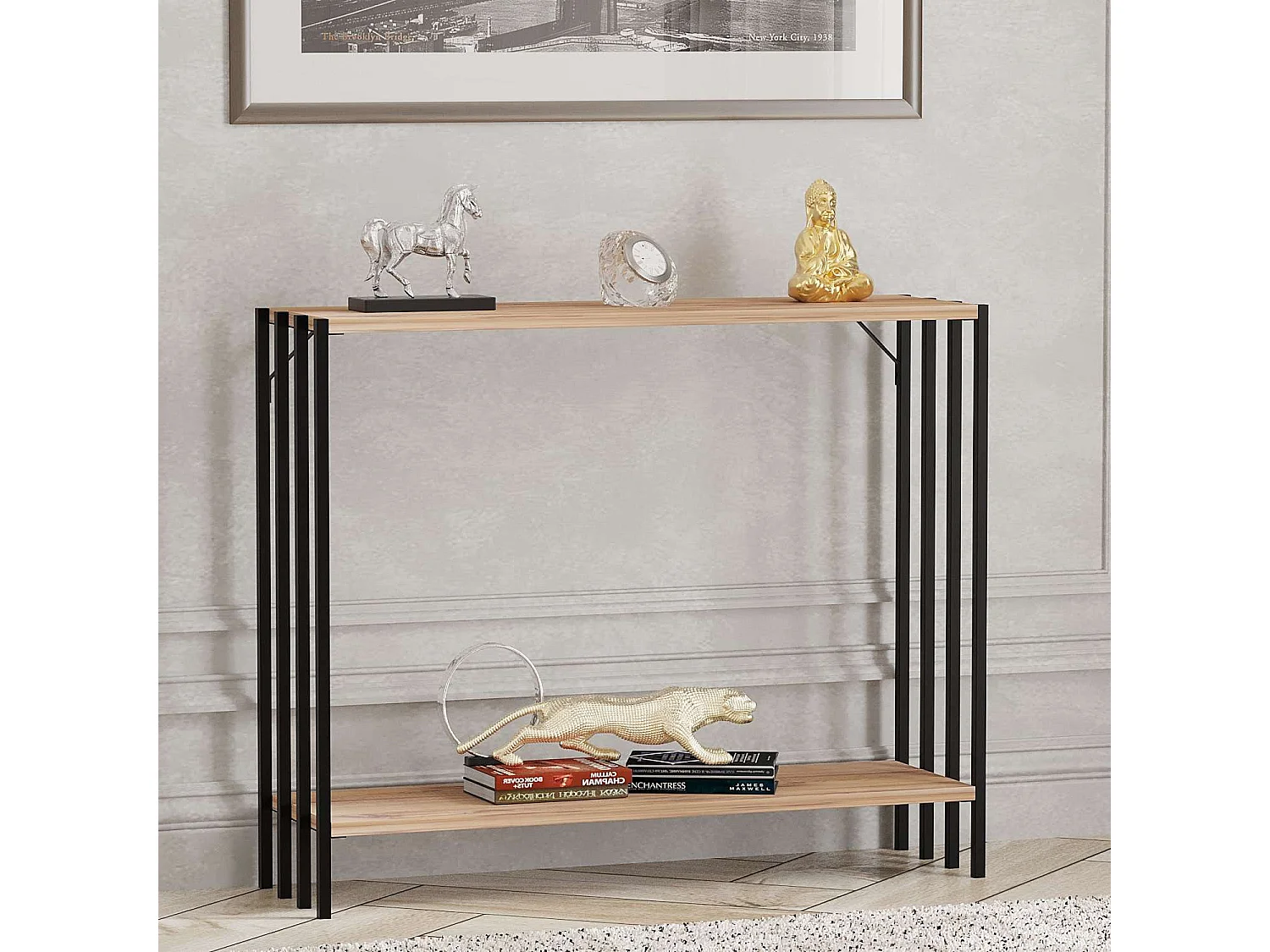 Konsola drewniana "Verona" - 90 x 26 x 74 cm - sosna czarna atlantycka 4825232 - obrazek 1