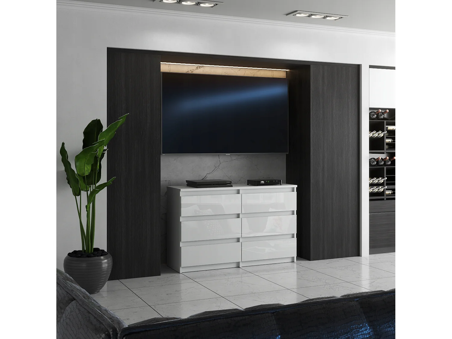 Komoda z 6 Szufladami 100 CM Szafka Biały Mat Biały Połysk Meble do Salonu Sypialni 4697101 - obrazek 1