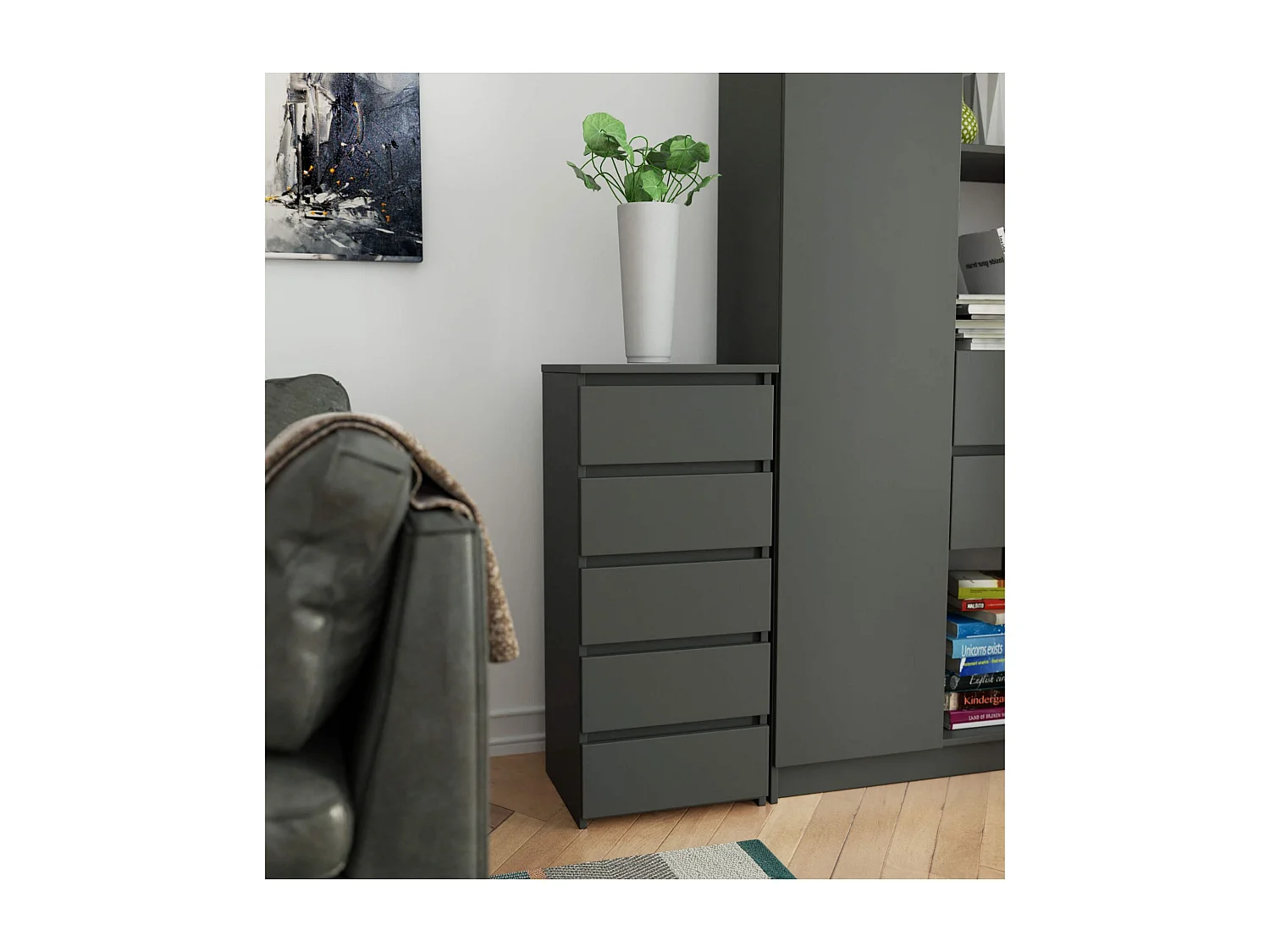 Komoda AKORD CL5 Grafit Szary 40 cm 5 szuflad kolor Grafit Szary mat 40x35x92 cm 1952989