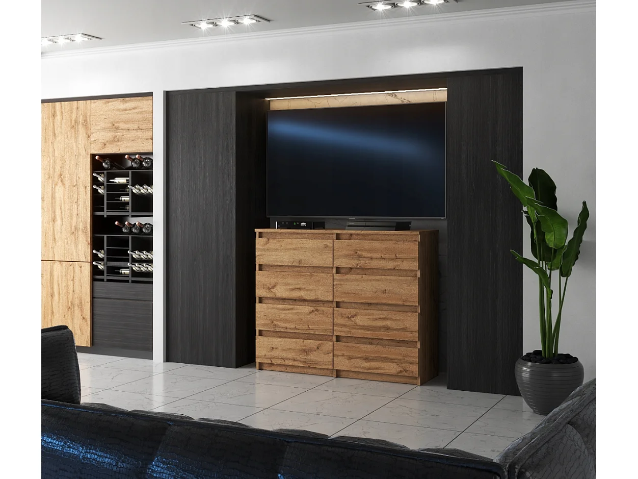 Komoda 8 Szuflad 120 CM Szafka Rtv Dąb Wotan Meble Do Salonu Sypialni 4706377 - obrazek 1