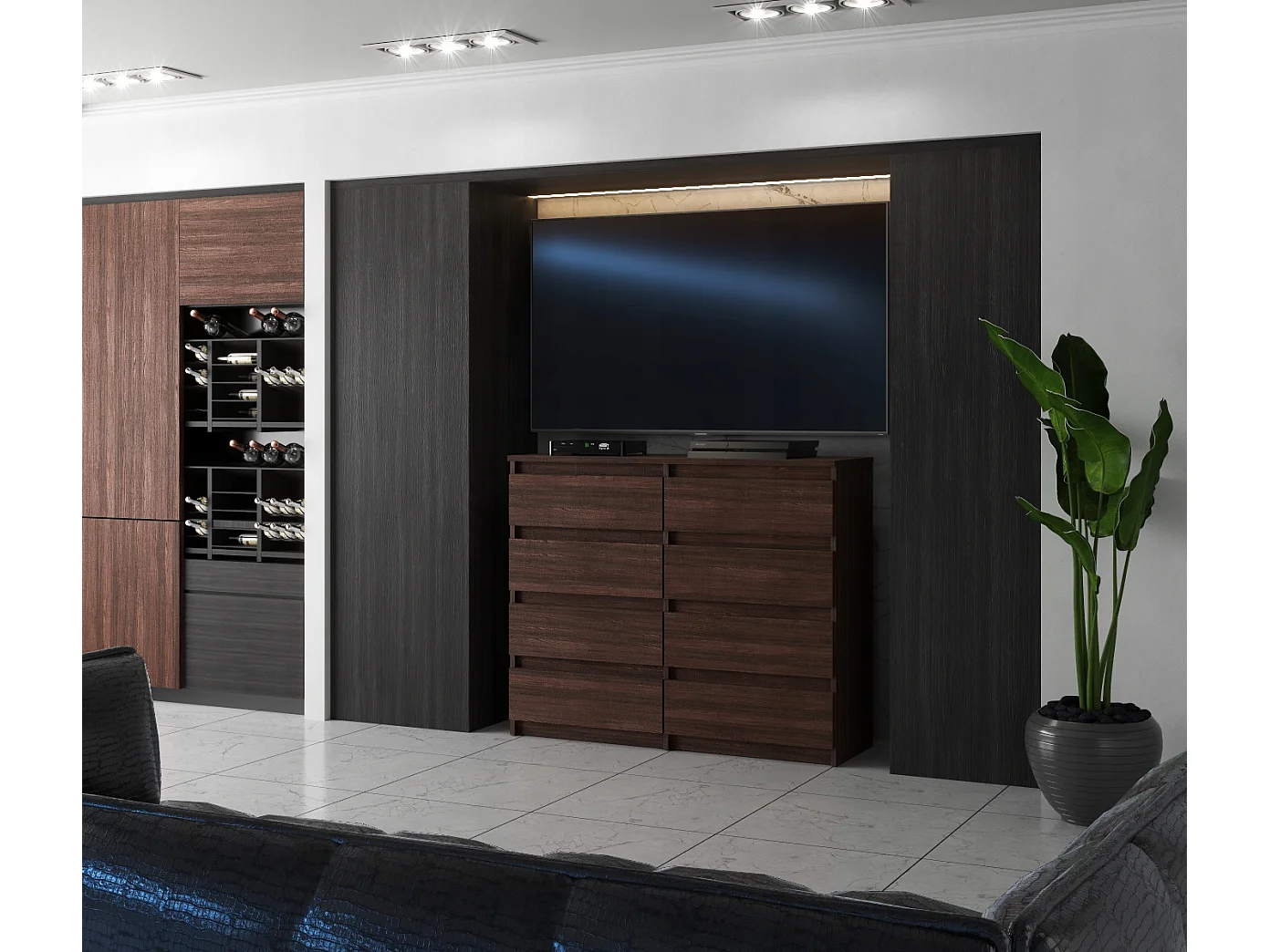 Komoda 8 Szuflad 120 CM Szafka Rtv Dąb Wenge Meble Do Salonu Sypialni 4706378 - obrazek 1