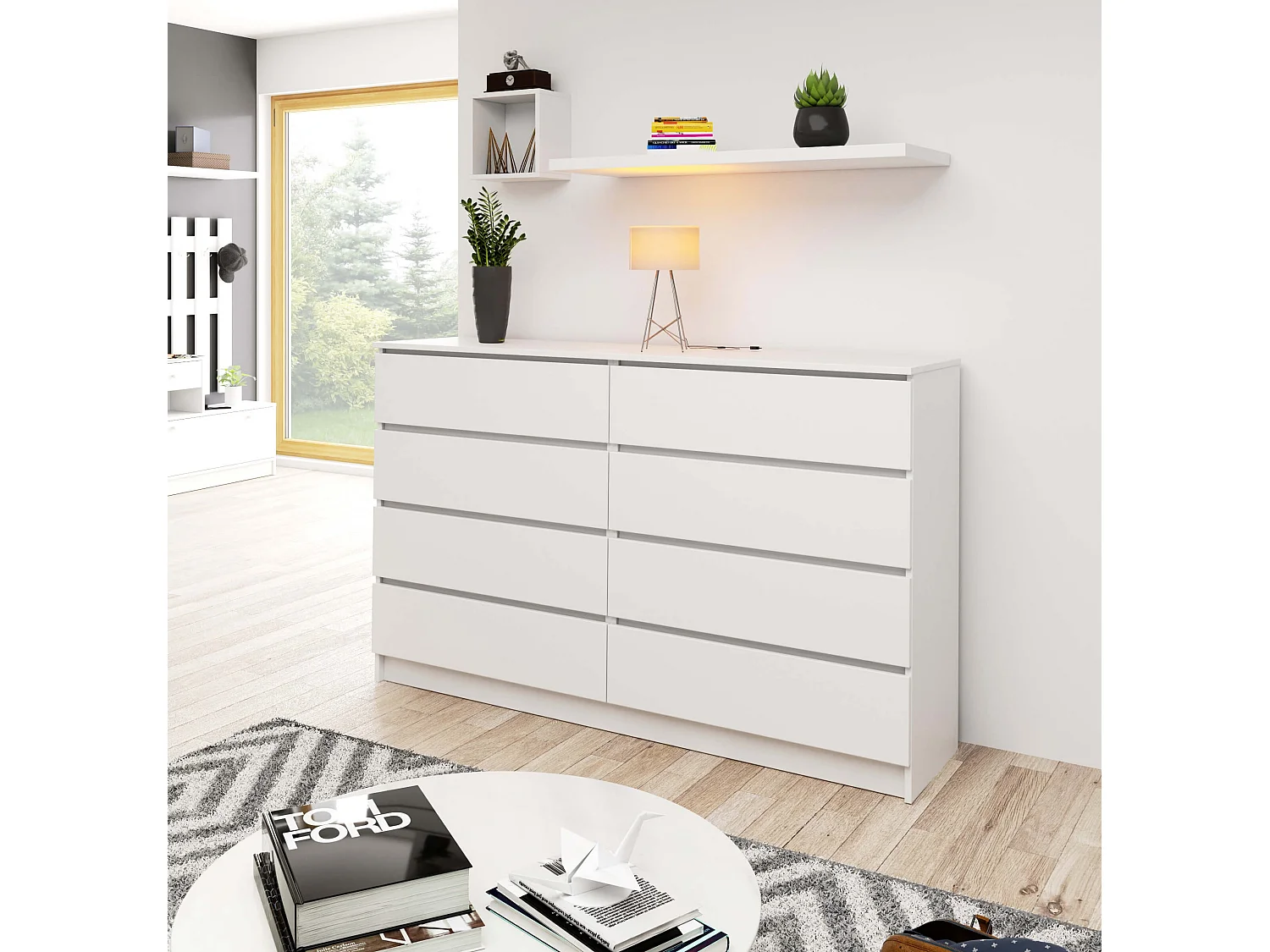 Komoda AKORD K160 Biała 160 cm 8 szuflad kolor Biały mat 160x40x99 cm 1953157 - obrazek 1