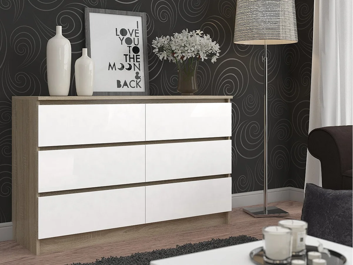 Komoda AKORD K120 Dąb Sonoma 120 cm 6 szuflad kolor Biały mat 120x40x77 cm 1952355 - obrazek 1