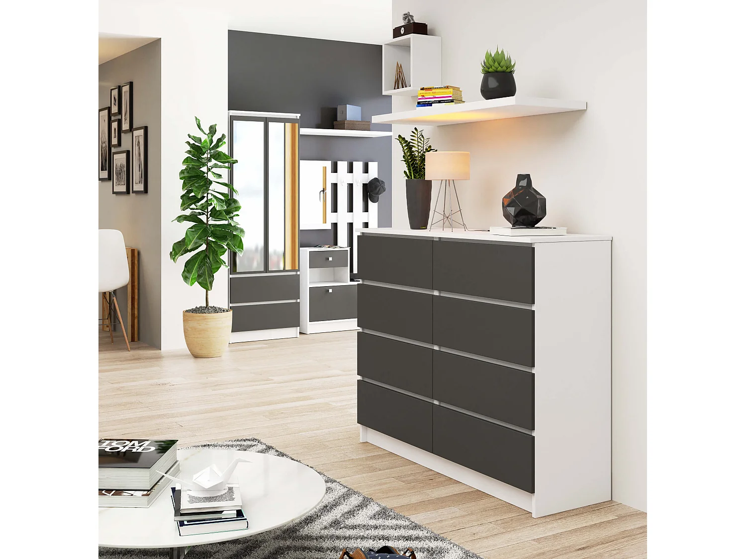 Komoda AKORD K120 Biała 120 cm 8 szuflad kolor Grafit Szary mat 120x40x99 cm 1952251 - obrazek 1