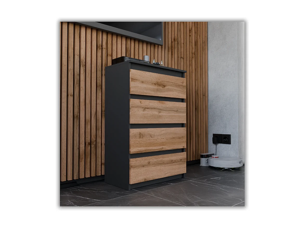 Komoda z 4 szufladami 60cm Szafka Czarny Mat Dąb Wotan Meble Do Salonu Sypialni 4144177 - obrazek 1