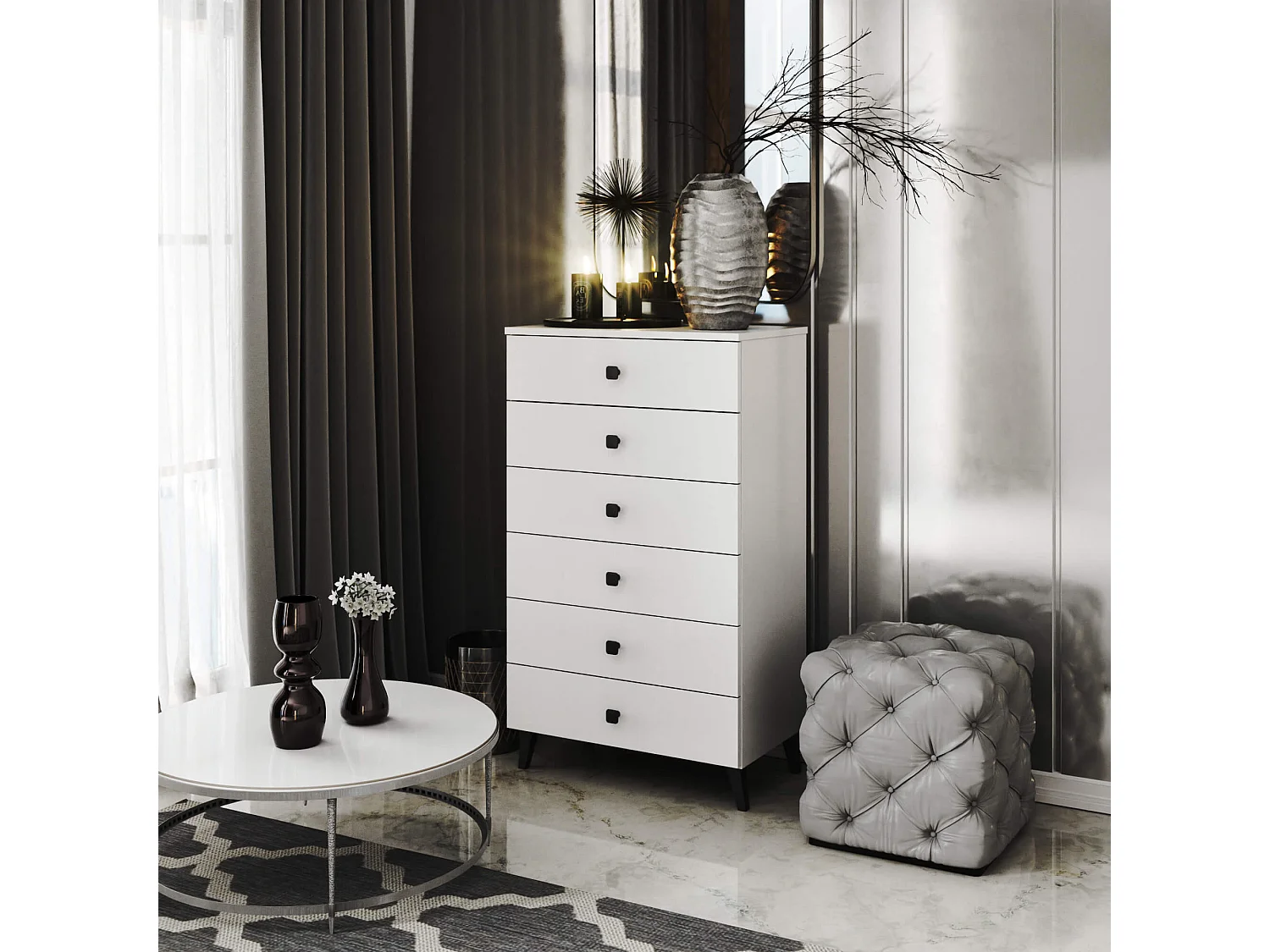 Komoda AKORD MOBI Biała 60 cm 6 szuflad kolor Biały mat 60x37x104 cm 3512886 - obrazek 1