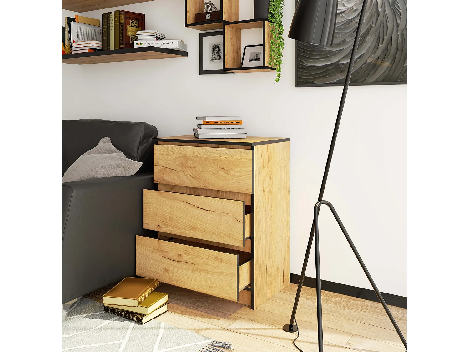 Komoda AKORD K60 Dąb Craft 60 cm 3 szuflady kolor Dąb Craft mat 60x40x77 cm 1952307 - obrazek 1