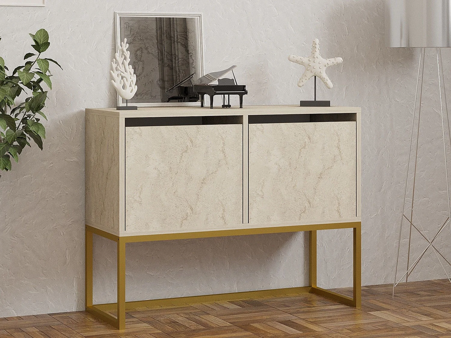 Komoda – 90 x 70 x 34 cm – Trawertyn – Płyta wiórowa pokryta melaminą 3342474 - obrazek 1