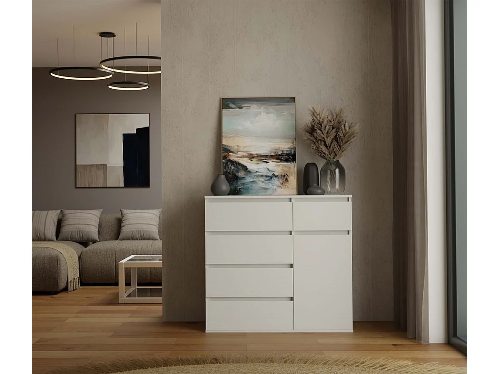 Komoda Malwa 1D5S | Biała | 100x40x93 cm | 5 Szuflad, 1 Drzwi 4450519 - obrazek 1