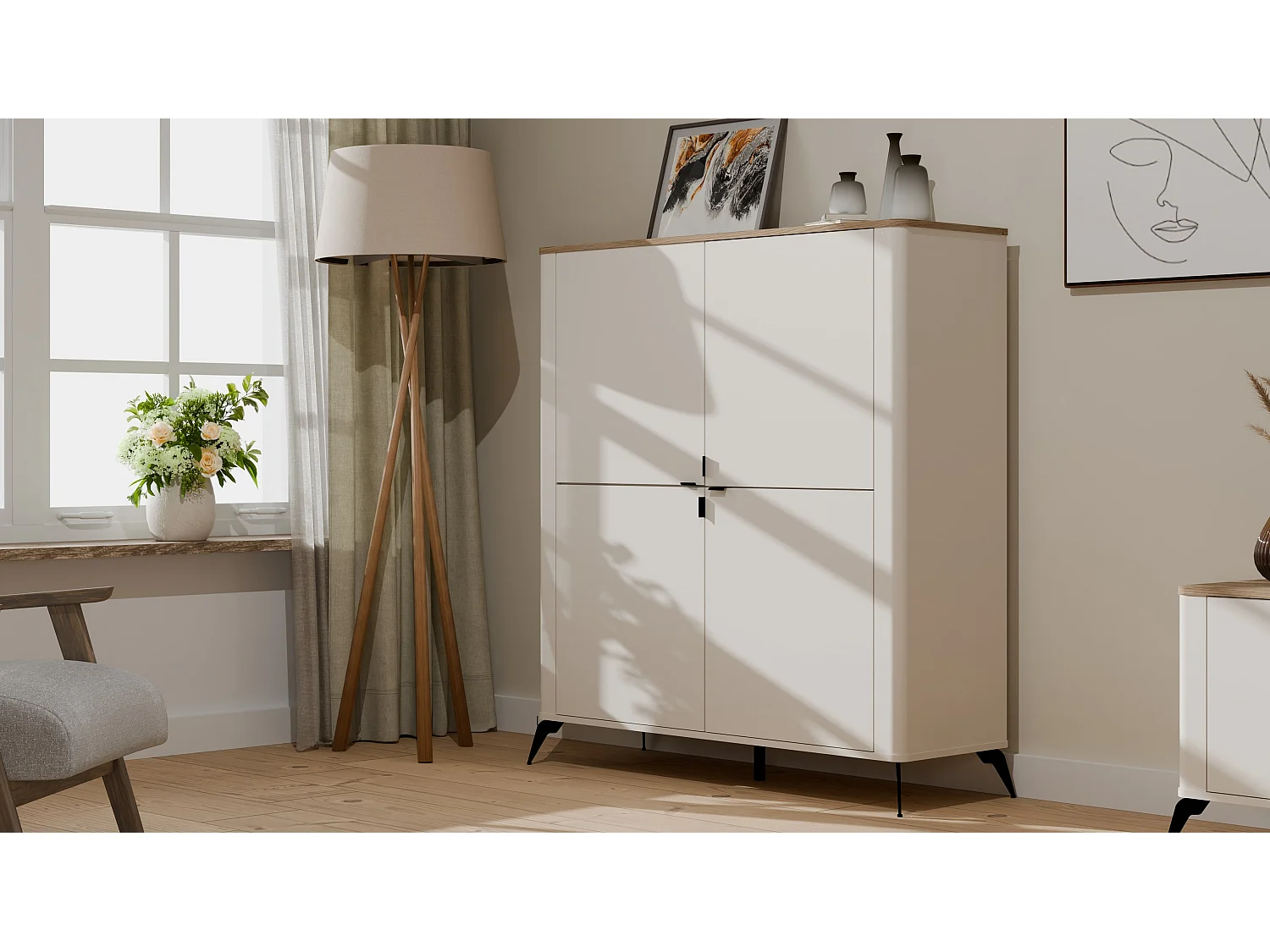Komoda CORDOBA 4D | Kaszmir Dąb Castello | 125x43x135 cm | 8 Półek Salon 4804389 - obrazek 1