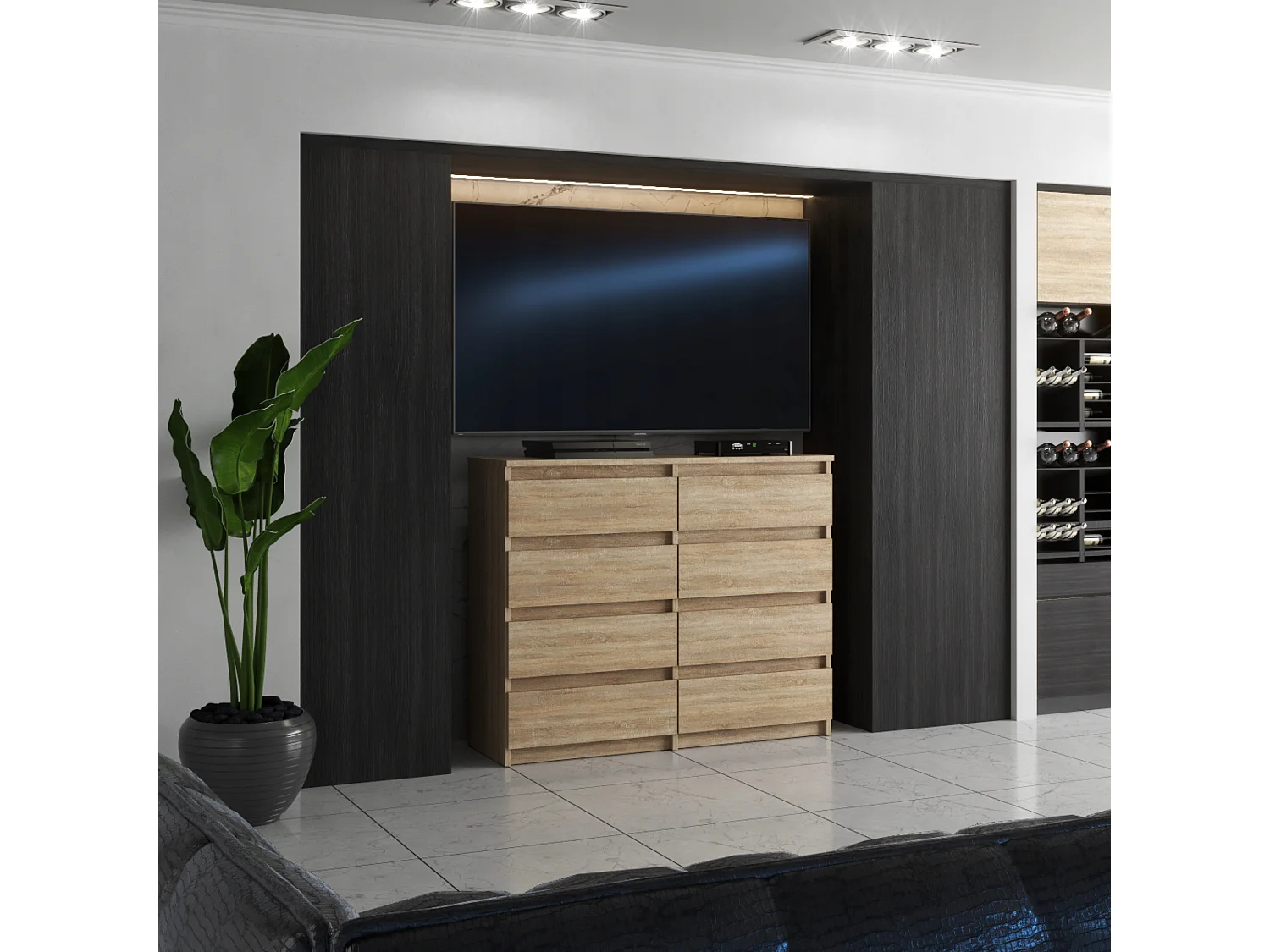Komoda 8 Szuflad 120 CM Szafka Rtv Dąb Sonoma Meble Do Salonu Sypialni 4706374 - obrazek 1